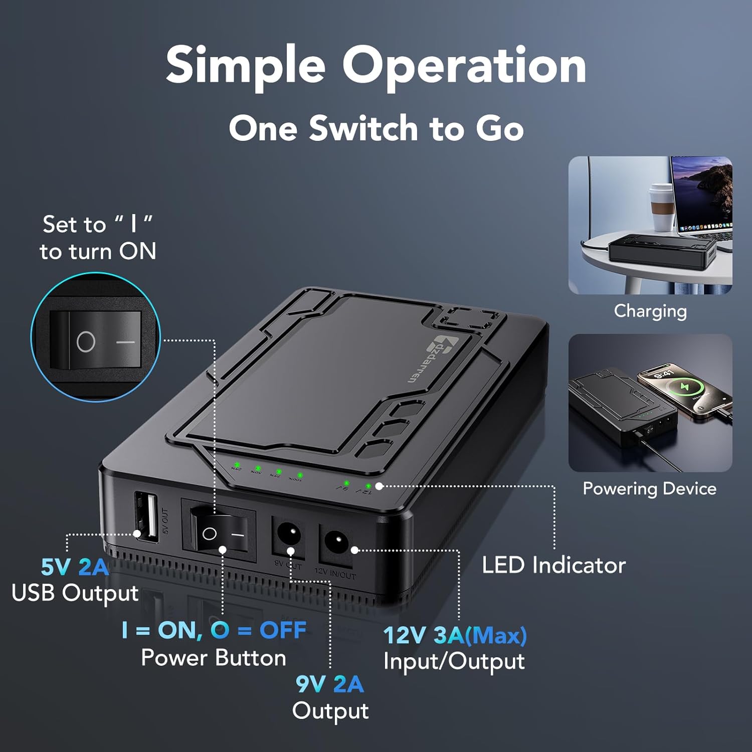 12V Rechargeable Battery Pack 10000mAh, Portable 5V/ 9V/12V Power Bank(12V 10000mAh / 9V13000mAh / 5V 24000mAh) DC Output Lithium ion Battery Pack for LED Strip, CCTV Camera, Router, Breast Pump - Image 3