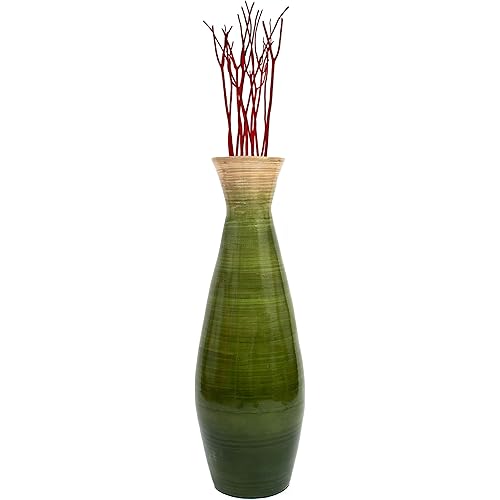 Uniquewise 24" Classic Bamboo Floor Vase Handmade, for Dining, Living Room, Entryway, Fill Up with Dried Branches Or Flowers, Glossy Green