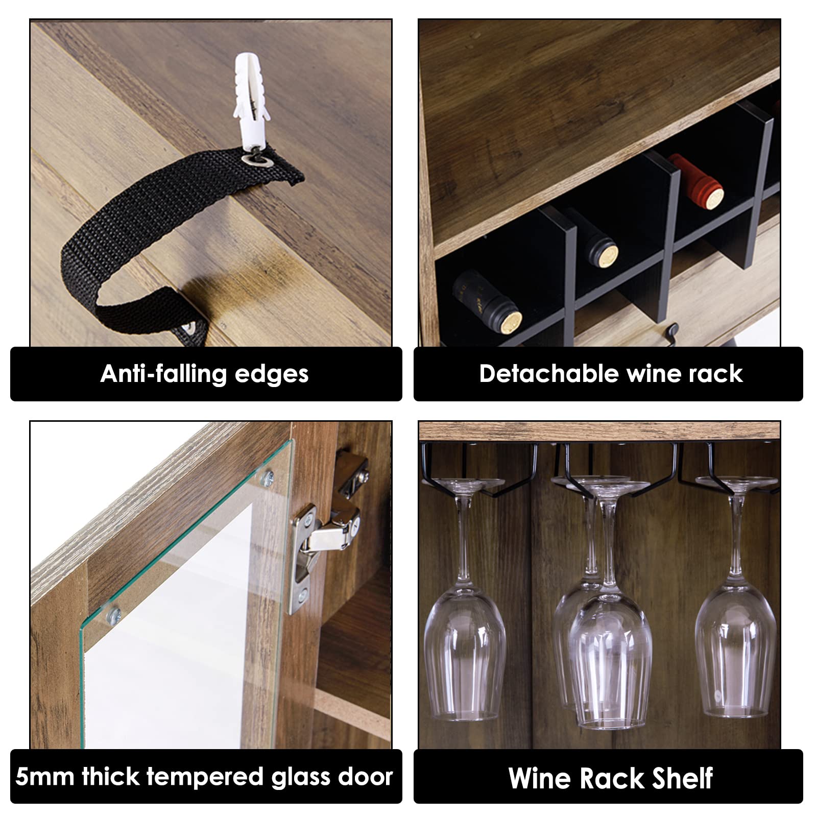 SogesHome Armoire à vin Buffet avec 1 Porte en Verre et tiroir 3 étages avec 8 Cubes de vin Buffet pour Rangement de vin avec Porte-Bouteille pour entrée, Salon, Cuisine