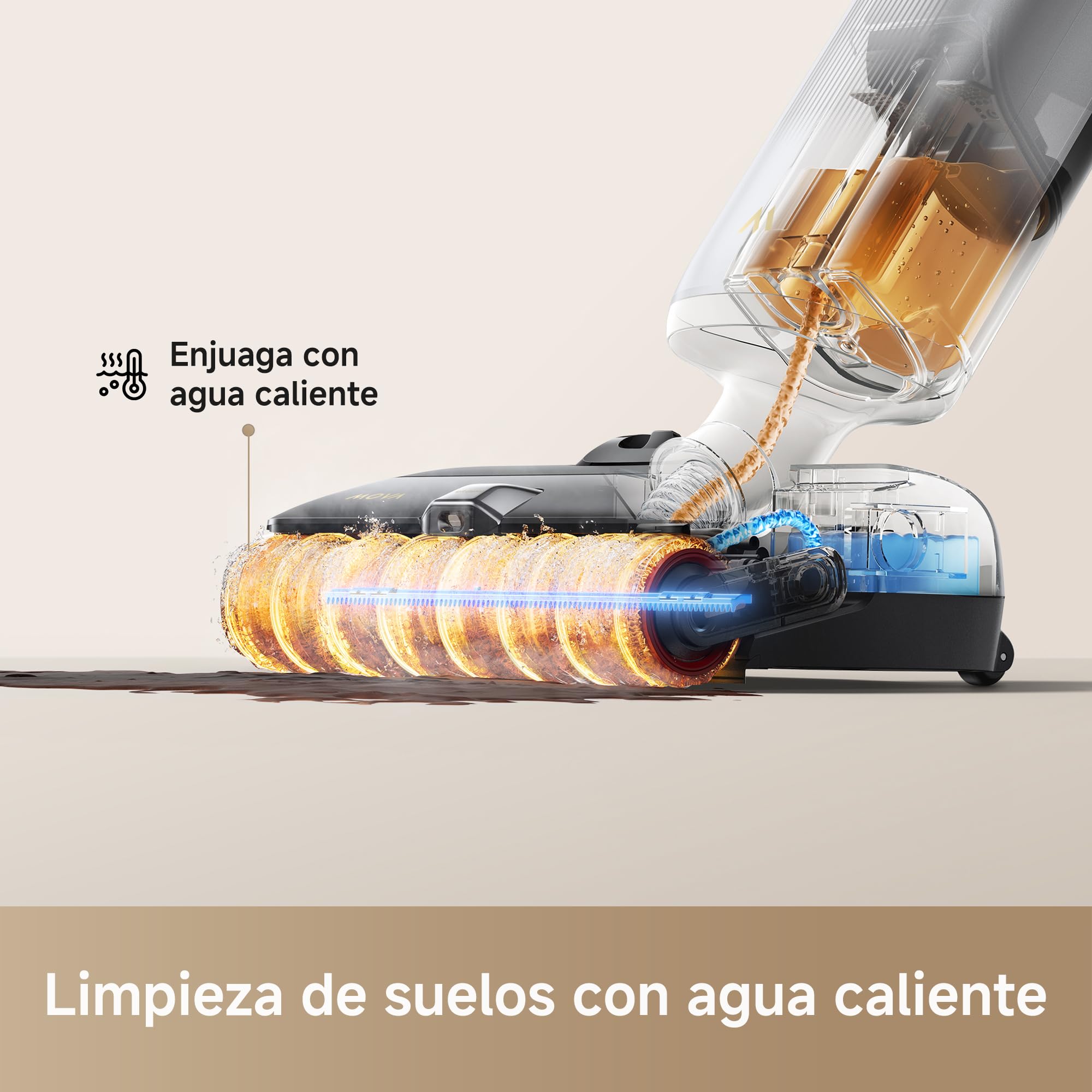 Mova X4 Pro Aspiradora seco y Mojado friega con Agua Caliente, sin enredos, autolimpieza 100°C, succión 20 000Pa, estación de Empuje, Cabezal de Cepillo LED, Dos Bordes, Ajuste de succión Inteligente