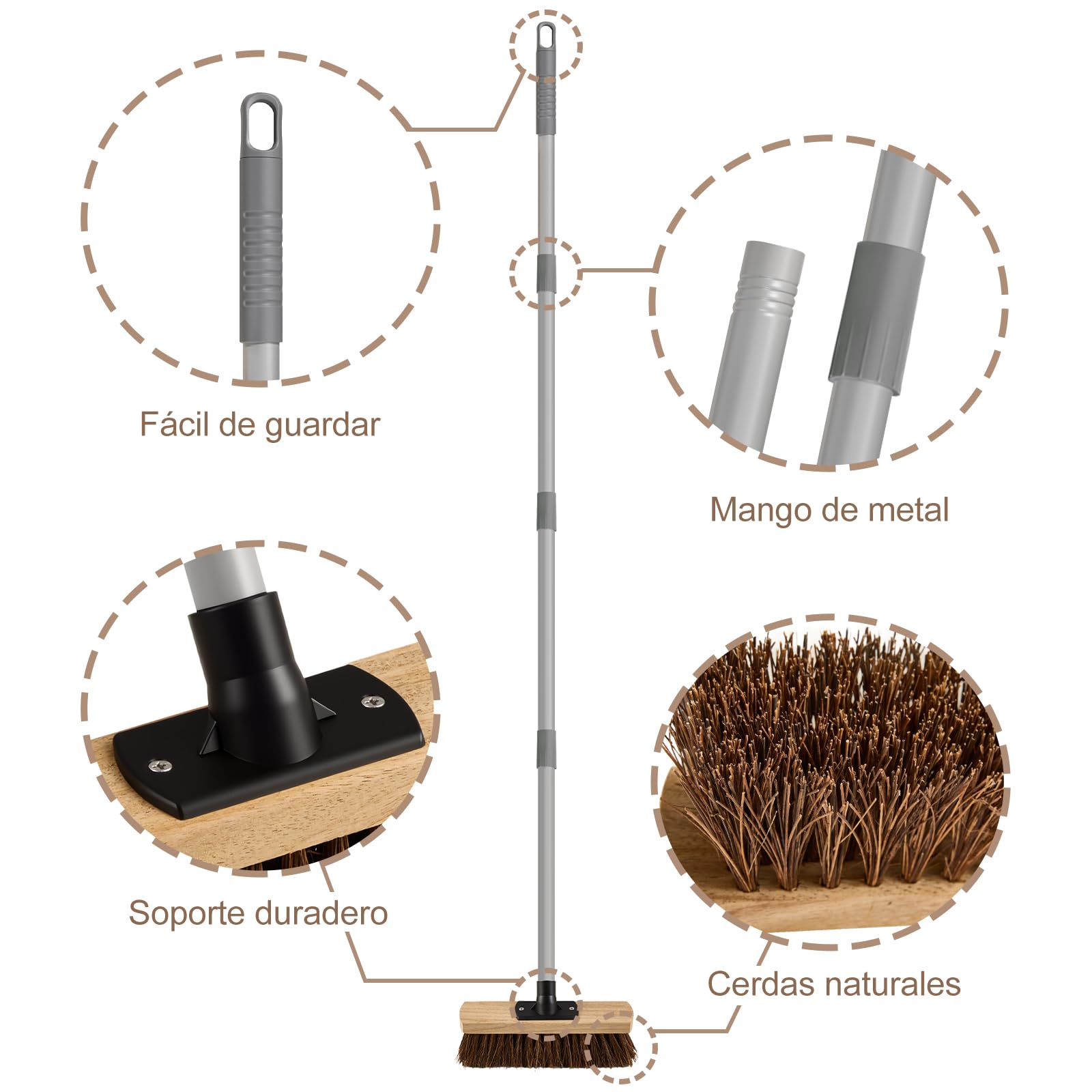 Mitclear 25cm Cepillo Exteriores con Mango Extensible(140cm), Escoba con Cerdas Naturales, Limpia la Suciedad y Las Hojas, Cepillo Resistente para el Jardín, Cesped Artificial, Garaje, Patio, Acera — view 3