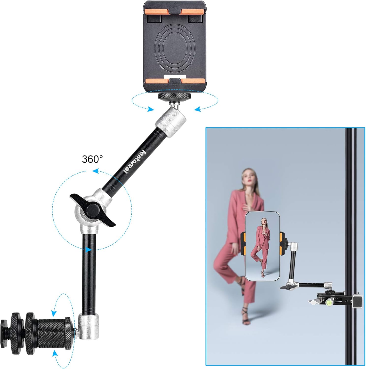 Heavy Duty DSLR Mirrorless Camera Camcorder Super Clamp Mount w/Magic Arm +Quick Release Plate Desk Table Handrail Bar Holder Video Rig Kit for Studio Youtuber Travel Outdoor Time Lapse Vlogging