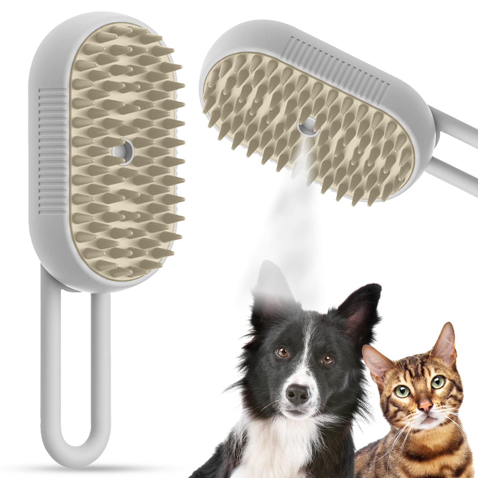 Atuoxing Cepillo de Vapor Para Gatos, Cepillo Vapor para Perro 3 en 1, Cepillo de Vapor Multifuncional para Gatos de Pelo Largo o Corto para Perros (Blanco)