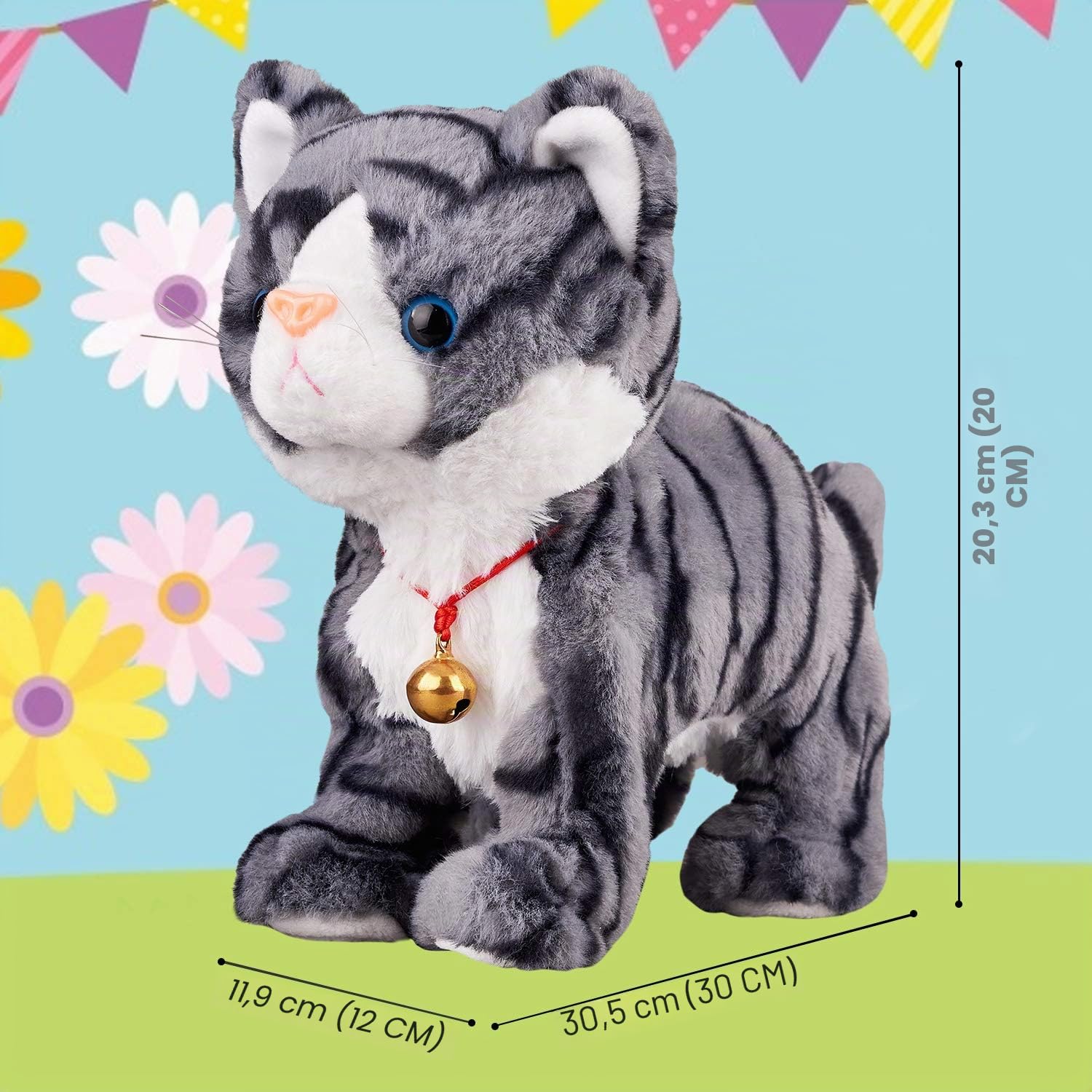 Marsjoy Interaktive Plüschkatze, Plüschtiere, graues Roboter, mit Berührungskontrolle, elektronisches Katzen-Haustier, Roboter-Katzen-Spielzeug, animiertes Spielzeug für Mädchen, Kinder, L: 30.5 cm