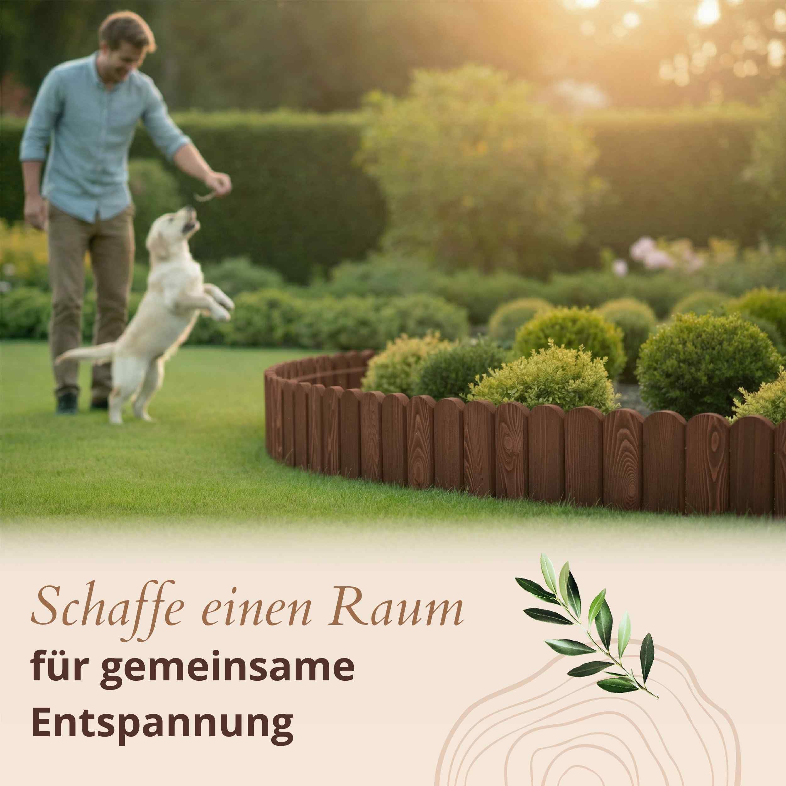 Floranica Beetumrandung Holz 10 m (5X à 2 m) H 20 cm Braun | Flexible Beeteinfassung aus Kiefernholz für Blumenbeet, Rabatten und Wege – chromfrei imprägniert, witterungsfest