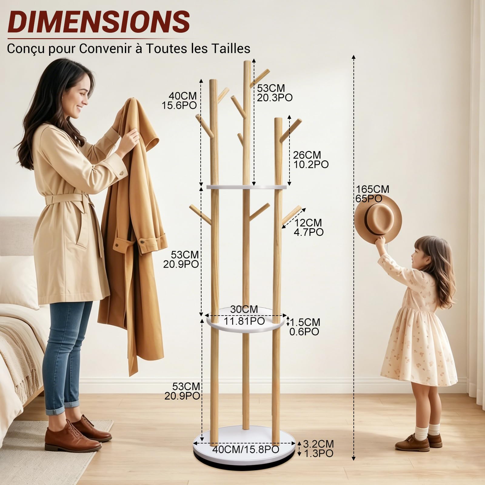 SUNDOY Porte-Manteau Pivotant sur Pied en Bois 165 cm