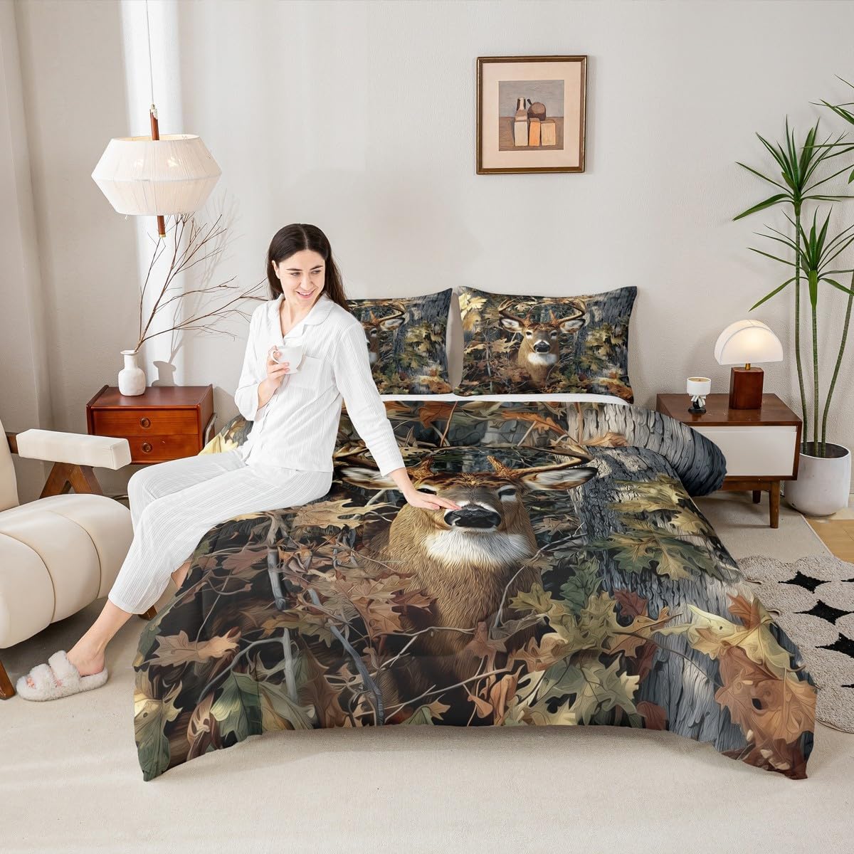 Erosebridal Camo Deer Twin Bedding Sets Woodland Deer Hunting Comforter Set Farmhouse Animal Rustic Quilt Duvet Set Western Camouflage Camo Bedding Collections for Men Boys Adults