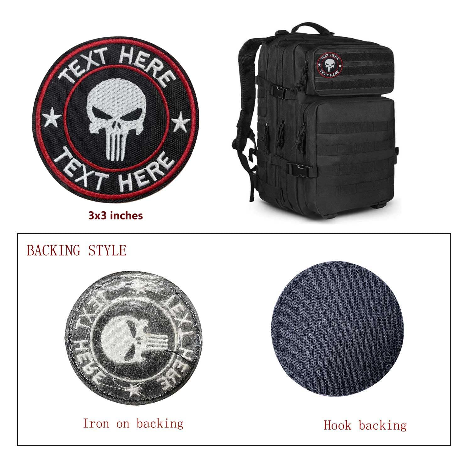 Custom Tactical Name Patches, Backed with Hook and Loop for Use on Backpacks Caps Jackets Uniforms, Military Army Morale Emblems,3inch (Skull 1-Red bordr)