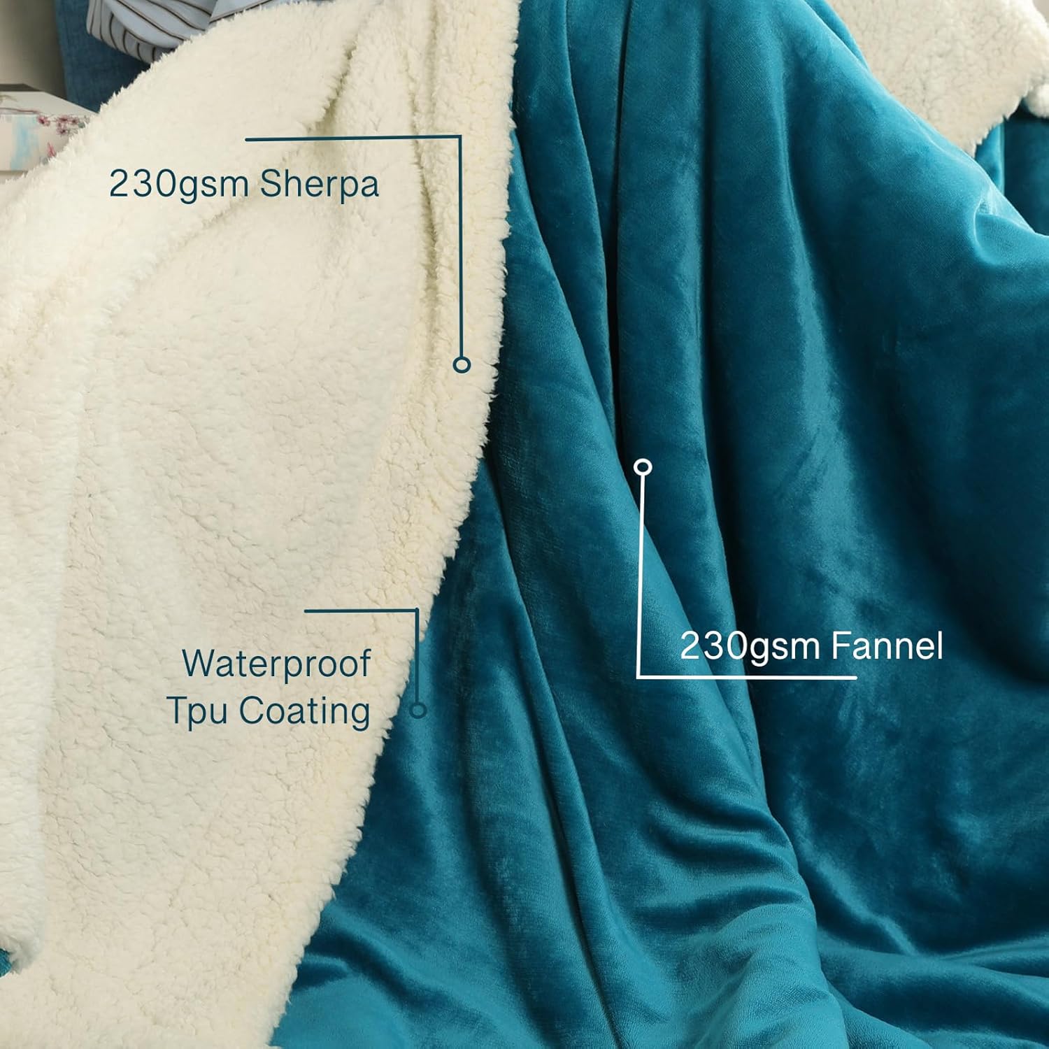 Waterproof Bed Blanket for Bed King Size 80''x90'', Water Proof and Stain Resistant Couch Blanket Soft Leakproof Plush Throw Blankets Fleece Protector Reversible Mattress(Blue) - Image 5
