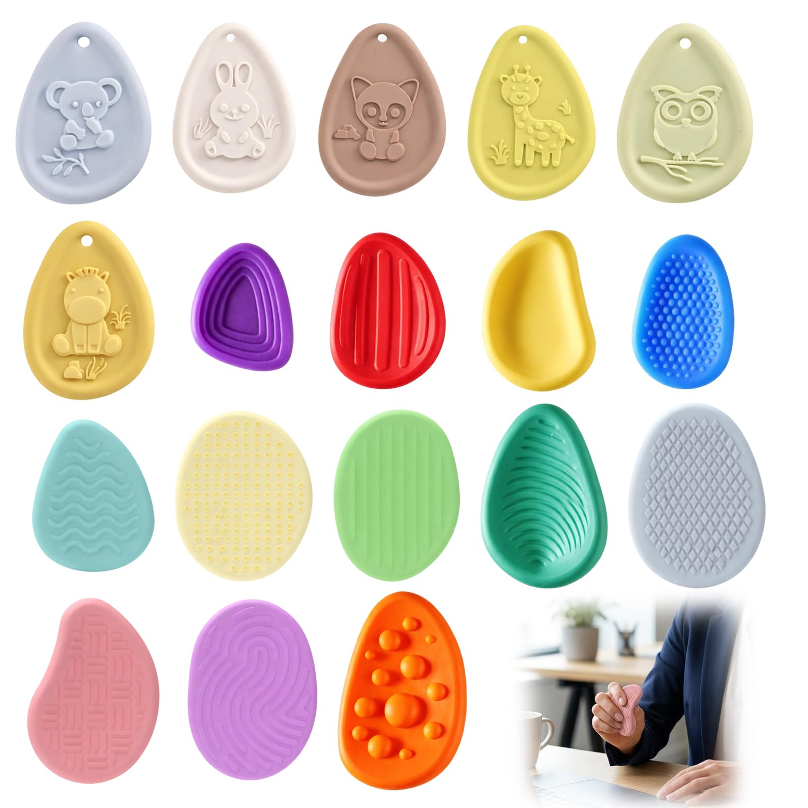 18 Pcs Sensory Stones, Worry Stones Set，Fidgets For School For Sensory Stimulation And Anxiety Relief, Silicone Worry Stone For Autism Kids,Fidget Stress Toys, Calming Toys For Anxiety Relief