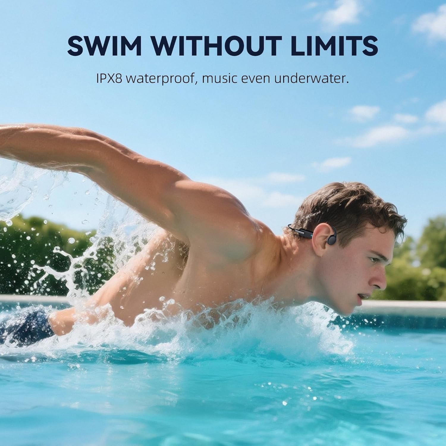 HIFI WALKER T10 Air Knochenschall Kopfhörer, IPX8 wasserdichte Schwimmkopfhörer mit 32GB MP3 Player, Open-Ear Bluetooth 5.3 Sportkopfhörer für Schwimmen, Laufen, Radfahren