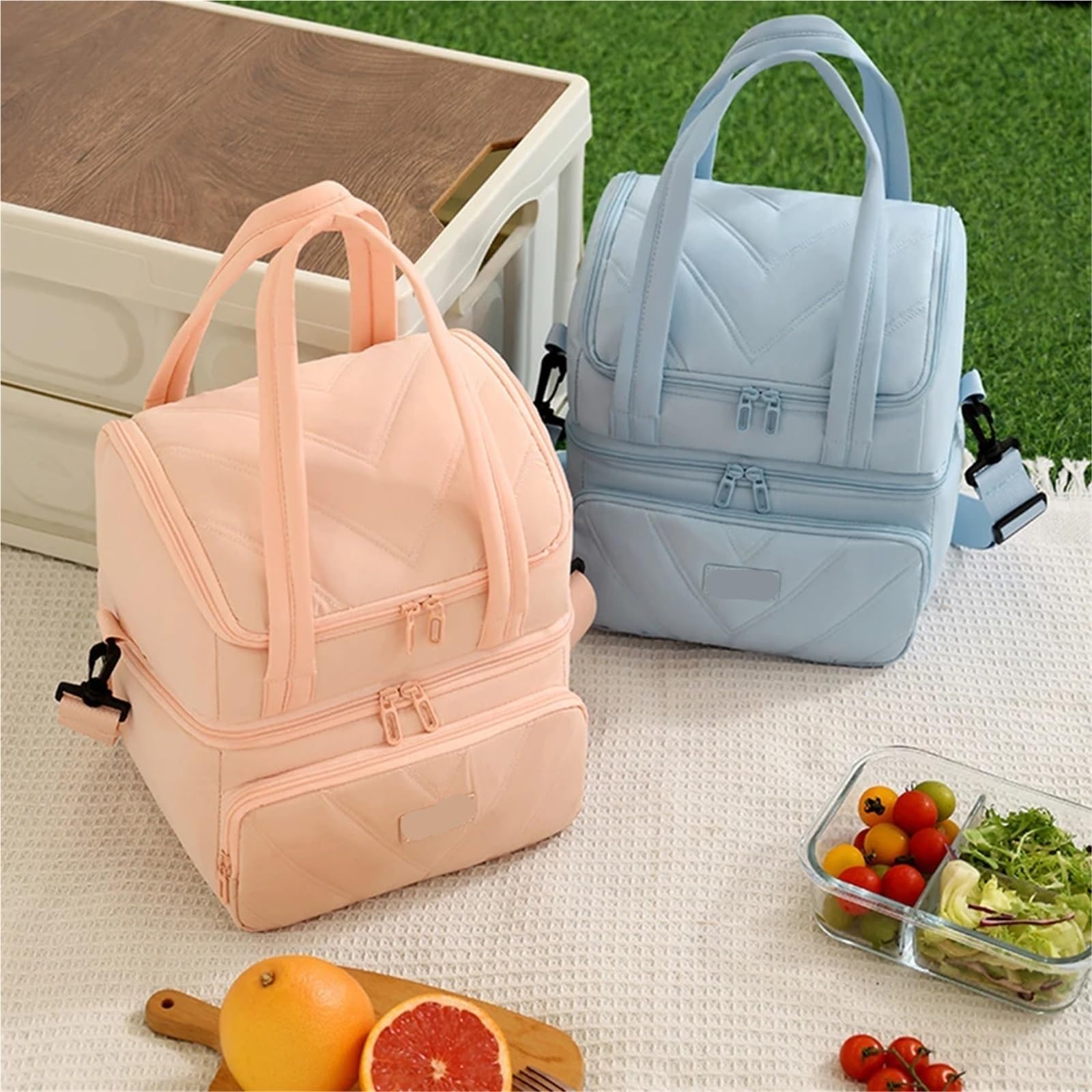 Sac Isotherme Repas Sac à déjeuner isolé Double Couche, Pochette résistante de Grande capacité, Durable et Portable for Pique-Nique Camping 1 pièce(Deeep Blue)