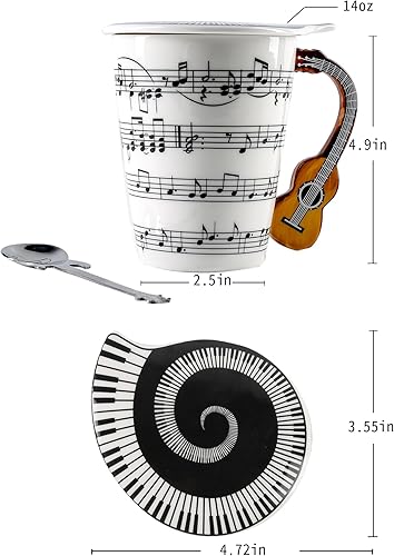 Miniatura 3 de Taza de café de guitarra con tapa temática de música fresca, diseño de mango de guitarra y cuchara de guitarra, gran regalo para profesores de