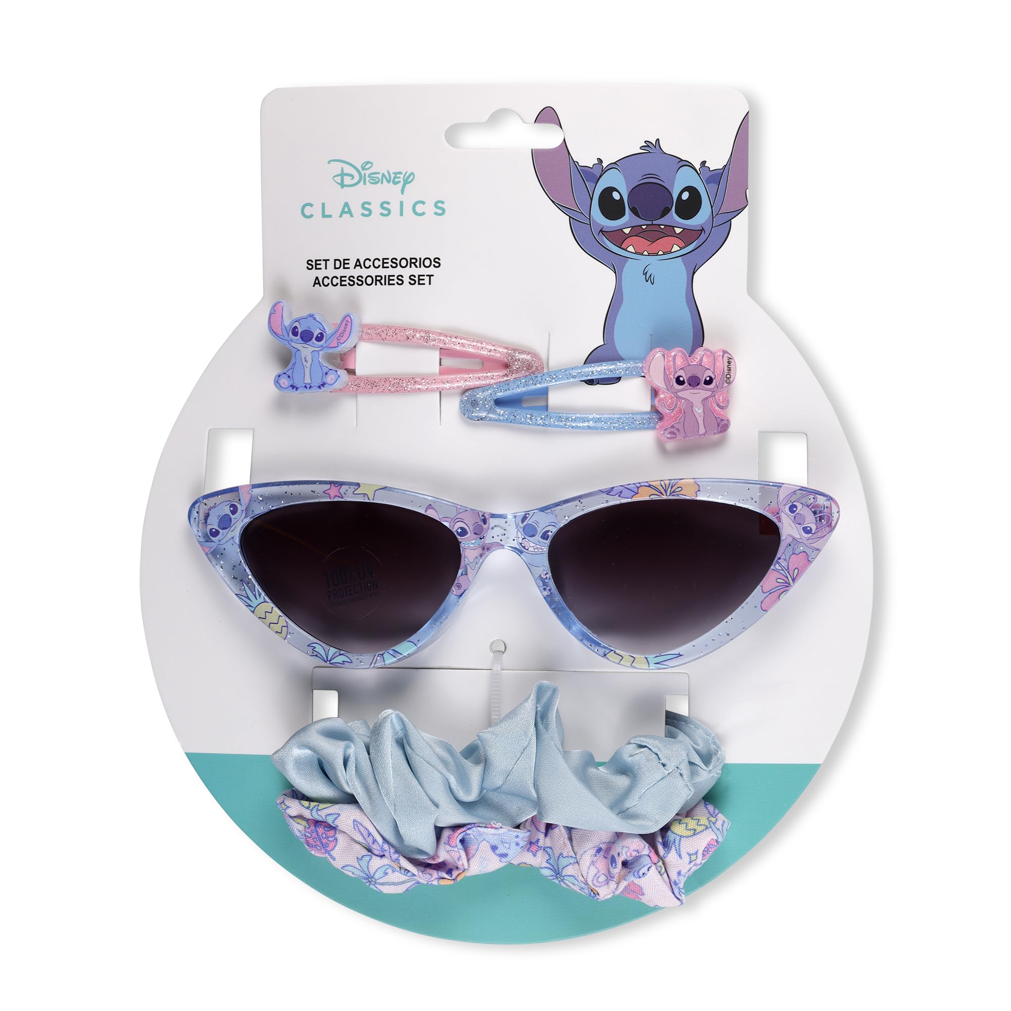 CERDÁ LIFE'S LITTLE MOMENTS | Zestaw kosmetyków Stitch dla dziewczynek z okularami przeciwsłonecznymi, spinkami do włosów i gumkami do włosów - zabawny i funkcjonalny styl fryzury, Biały, rozmiar