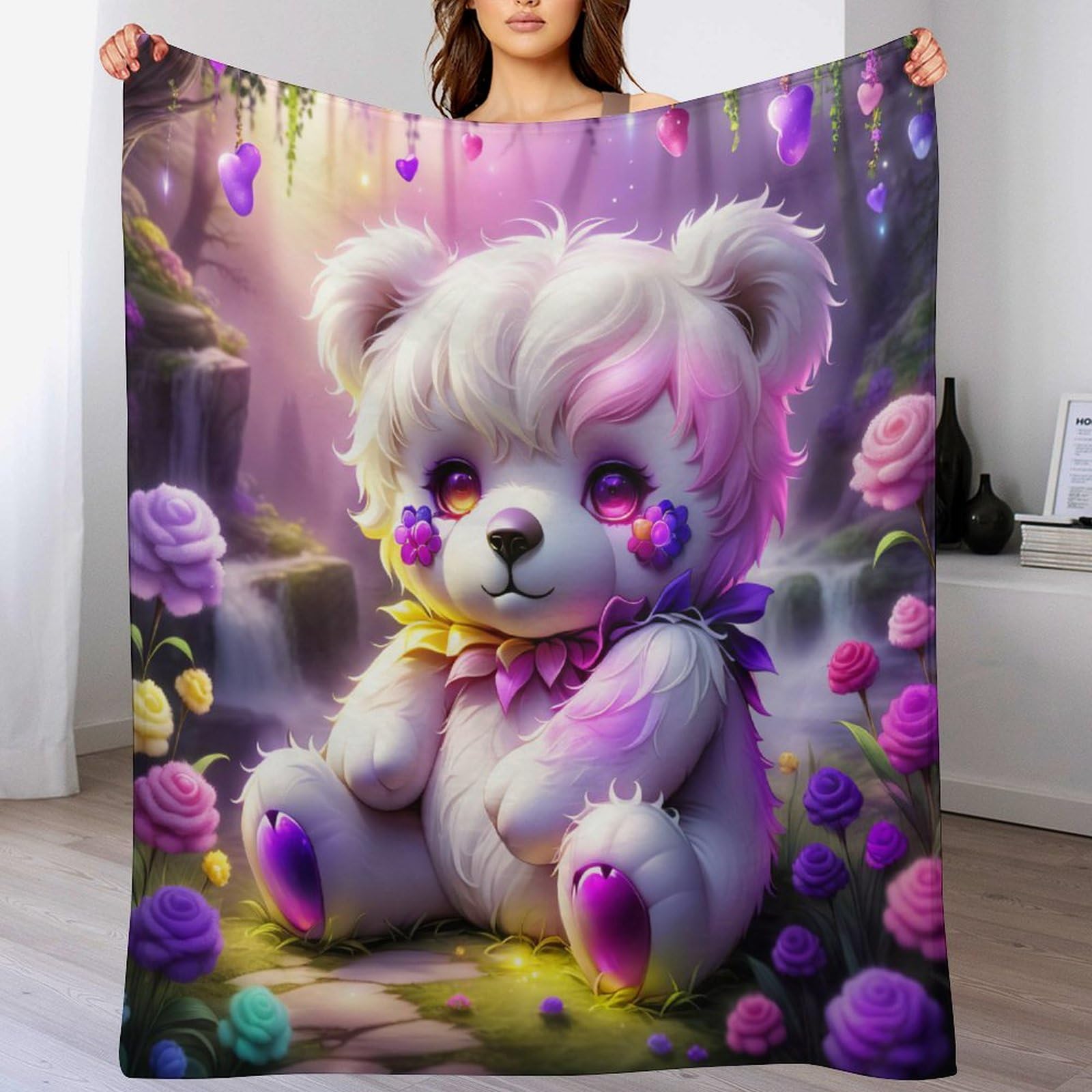 Manta de oso de forro polar para sofá y cama manta de franela estampada ligera 100x130 cm
