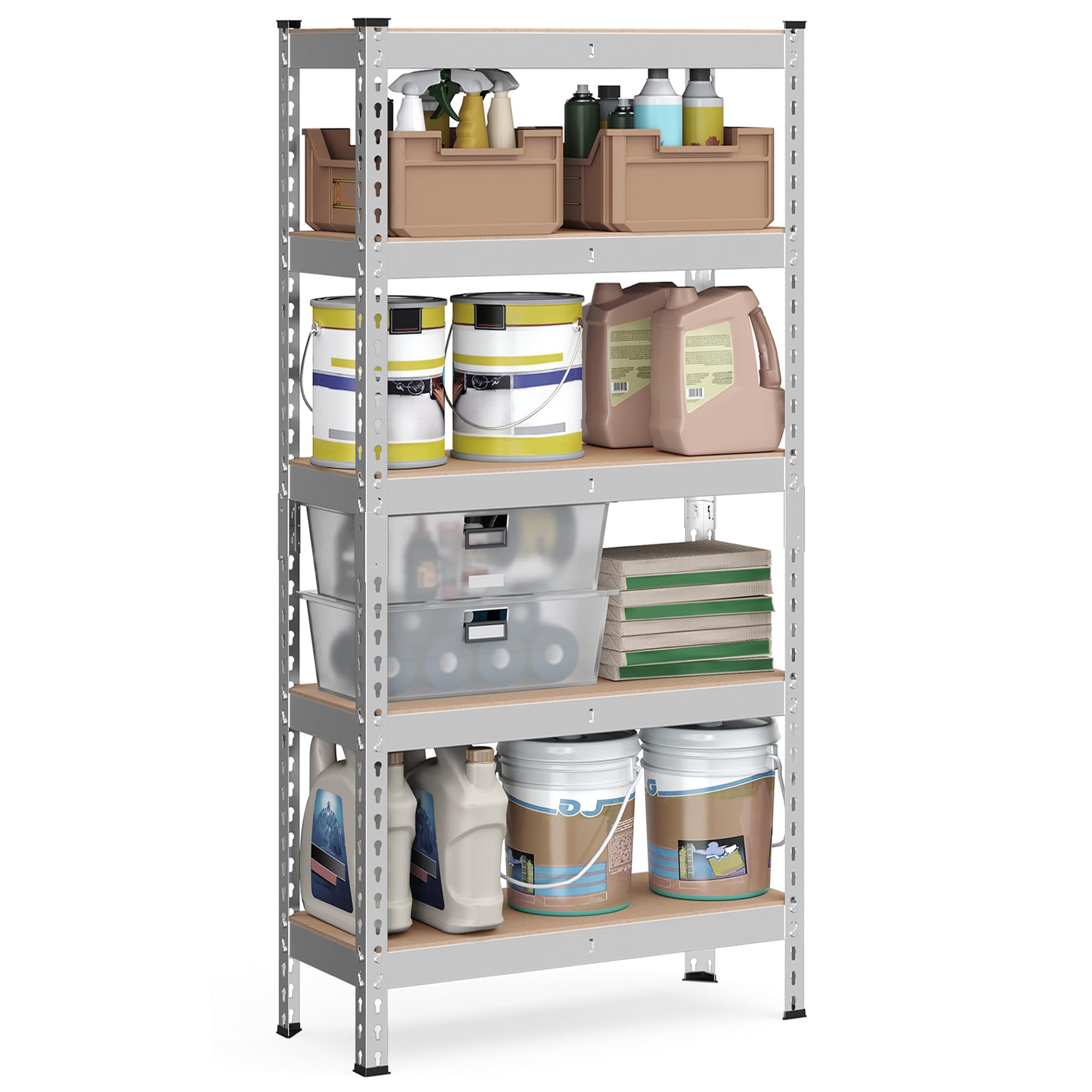 SONGMICS Rek voor zware lasten, opbergrek, keukenrek, 5 niveaus, 30 x 75 x 150 cm, draagvermogen 875 kg, voor kelder, garage, kantoor, zwart GLR300B01