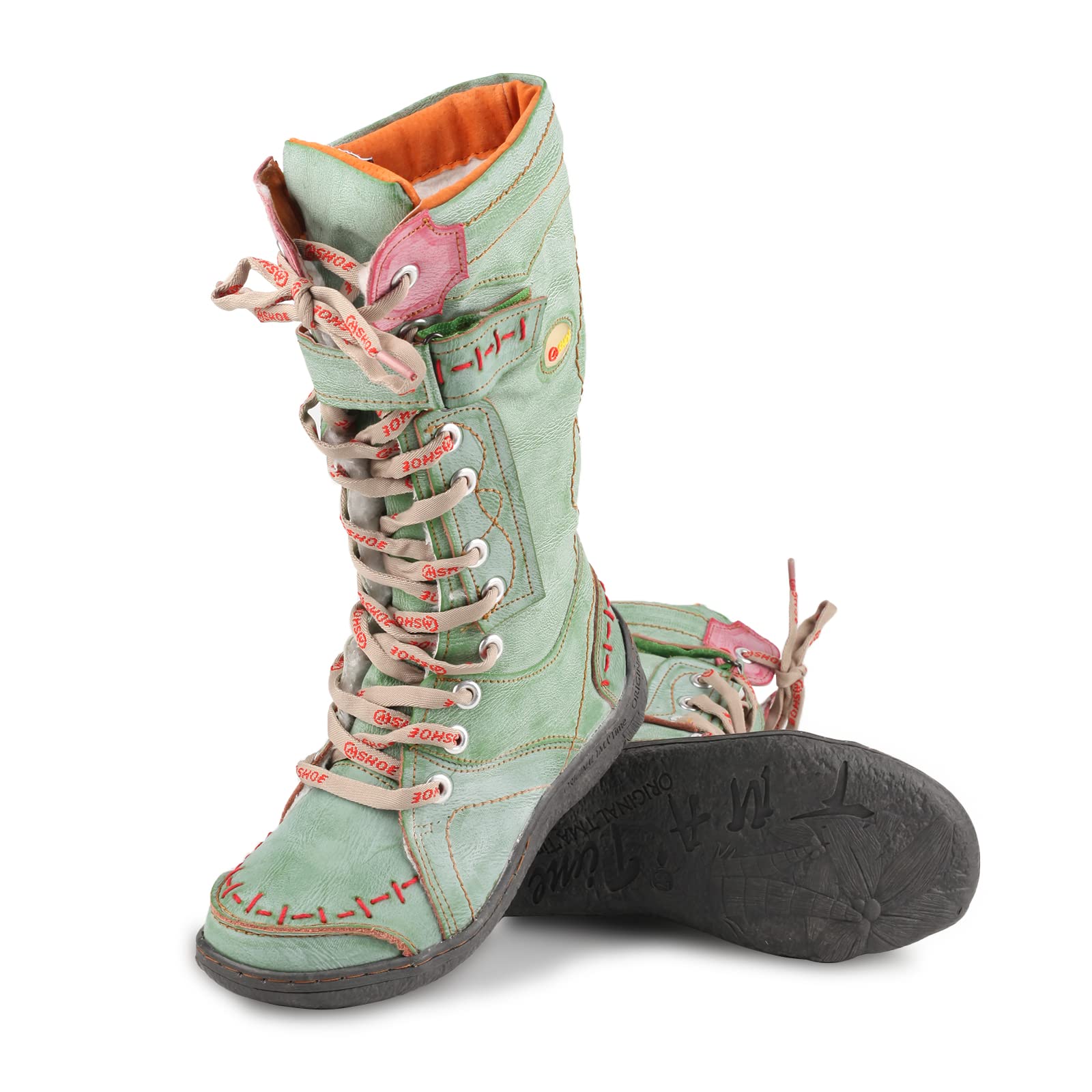 TMA EYES Botas de invierno para mujeres con suela plana, botas de nieve forradas de piel
