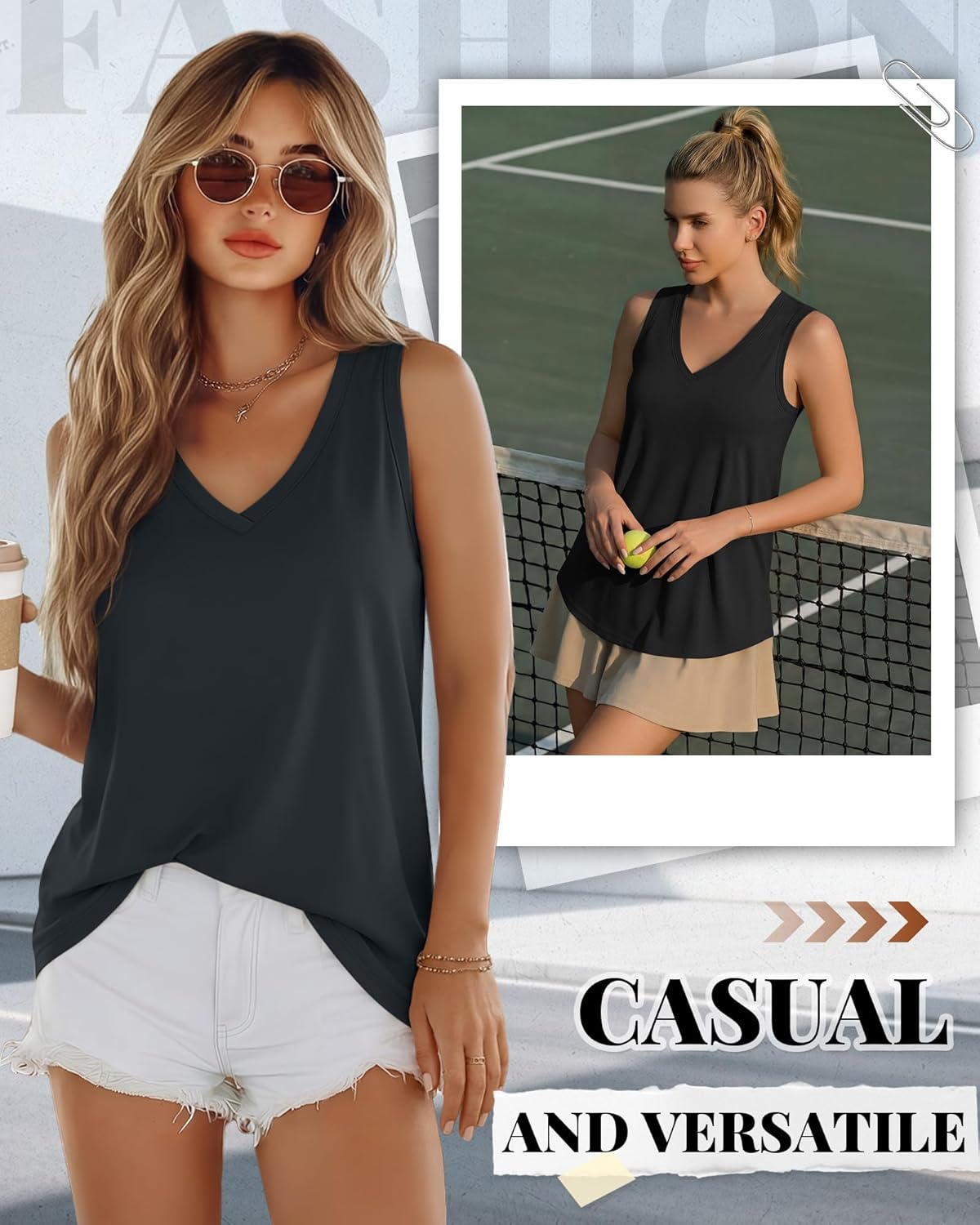 Riyiper 4 Pack Women's Tank Tops V Neck T Shirts Loose Fit Summer Sleeveless Casual Tee Blouse 2026 Fashion Vacation Clothes - Image 6