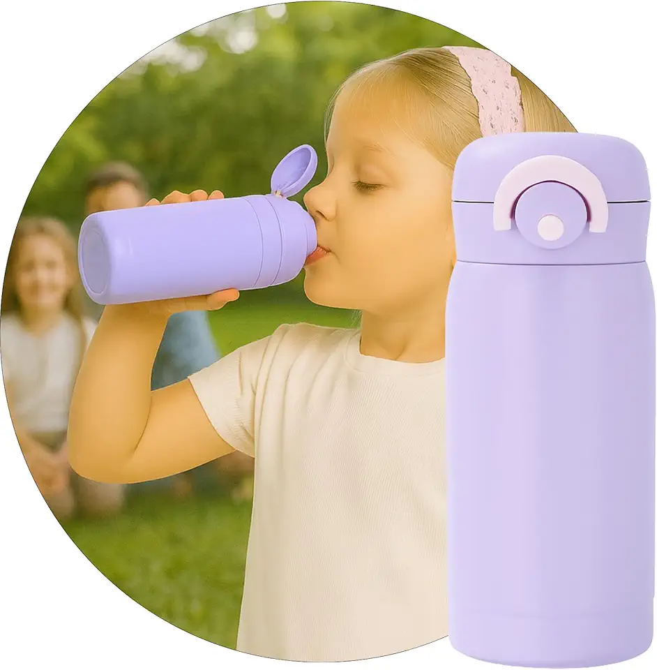 Garrafa Térmica Parede Dupla, 350ml, Inox, Tampa Abre e Fecha Fácil, Conserva Bebidas Geladas por 24h (Lilás)