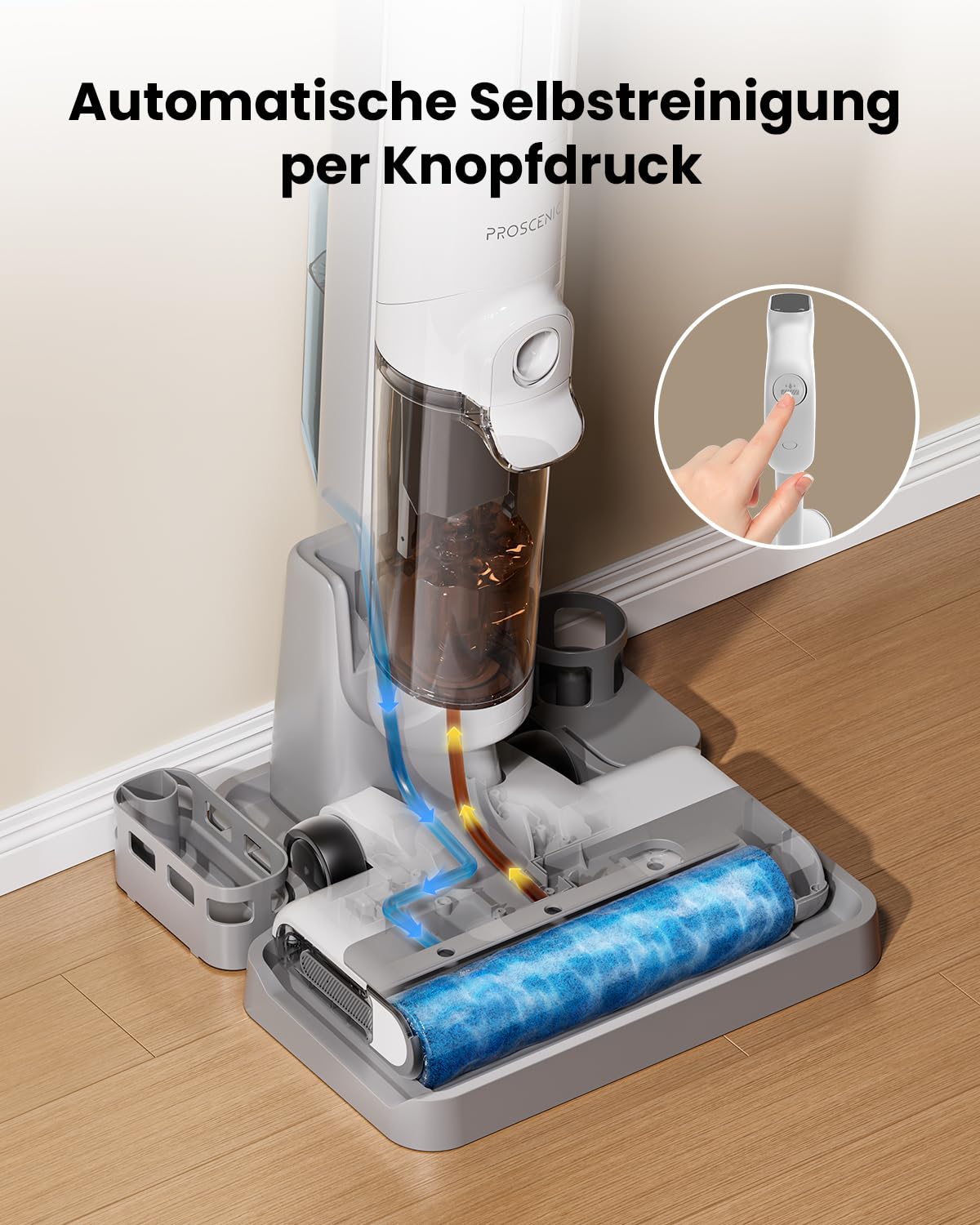 Proscenic F10 Ultra Nass Trockensauger, 60 Min Staubsauger mit Wischfunktion, Smart 3 in 1 Wet and Dry Vacuum Cleaner, 0,7 mm-Wandreinigung, Selbstreinigung, Anti-Tangle, LED-Display, für Harte Boden