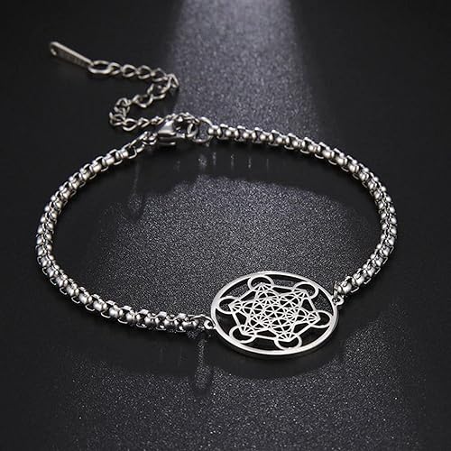 Miniatura 5 de Fantasy Forge Jewelry Pulsera de cubo Metatrons de plata dorada para mujer, acero inoxidable, geometría sagrada, 7-9.5 pulgadas