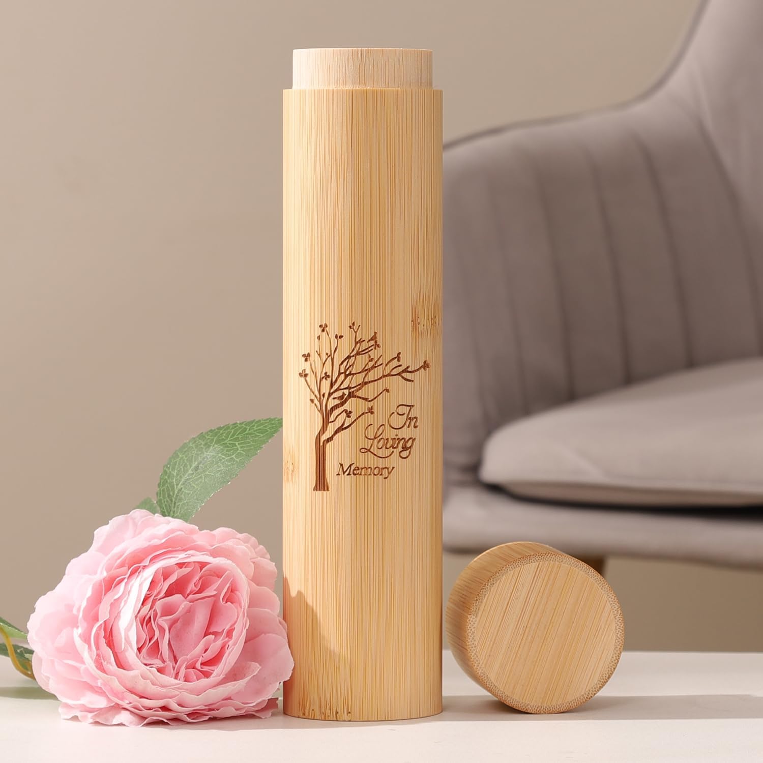 Up to 20 lbs Eco Bomboo Scattering Urn with Velvet Bag– Biodegradable Scattering Tube for Ashes - Travel Urn for Human Ashes (Set of 4, Tree of Life)
