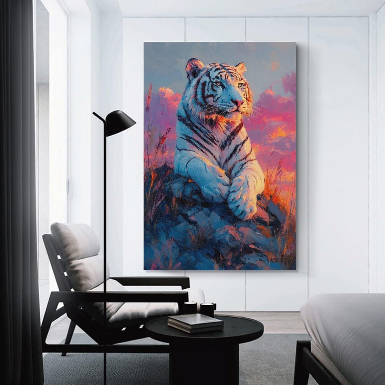 Junmoney Unframe-Style White Tiger Sunset Canvas Wall Decor, 08X12inch(20X30cm), For Wall Displays, Bedrooms Or Room Updates, Wall Decor Suited To Curated Displays