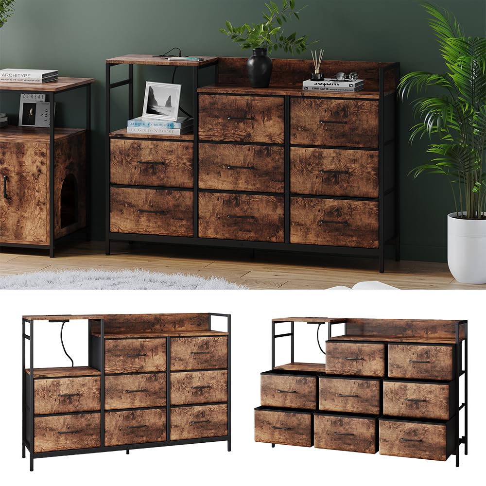 Vicco Sideboard Brian, Chêne, 88x30cm avec 8 tiroirs et USB, pour Le Rangement avec Port de Charge USB intégré