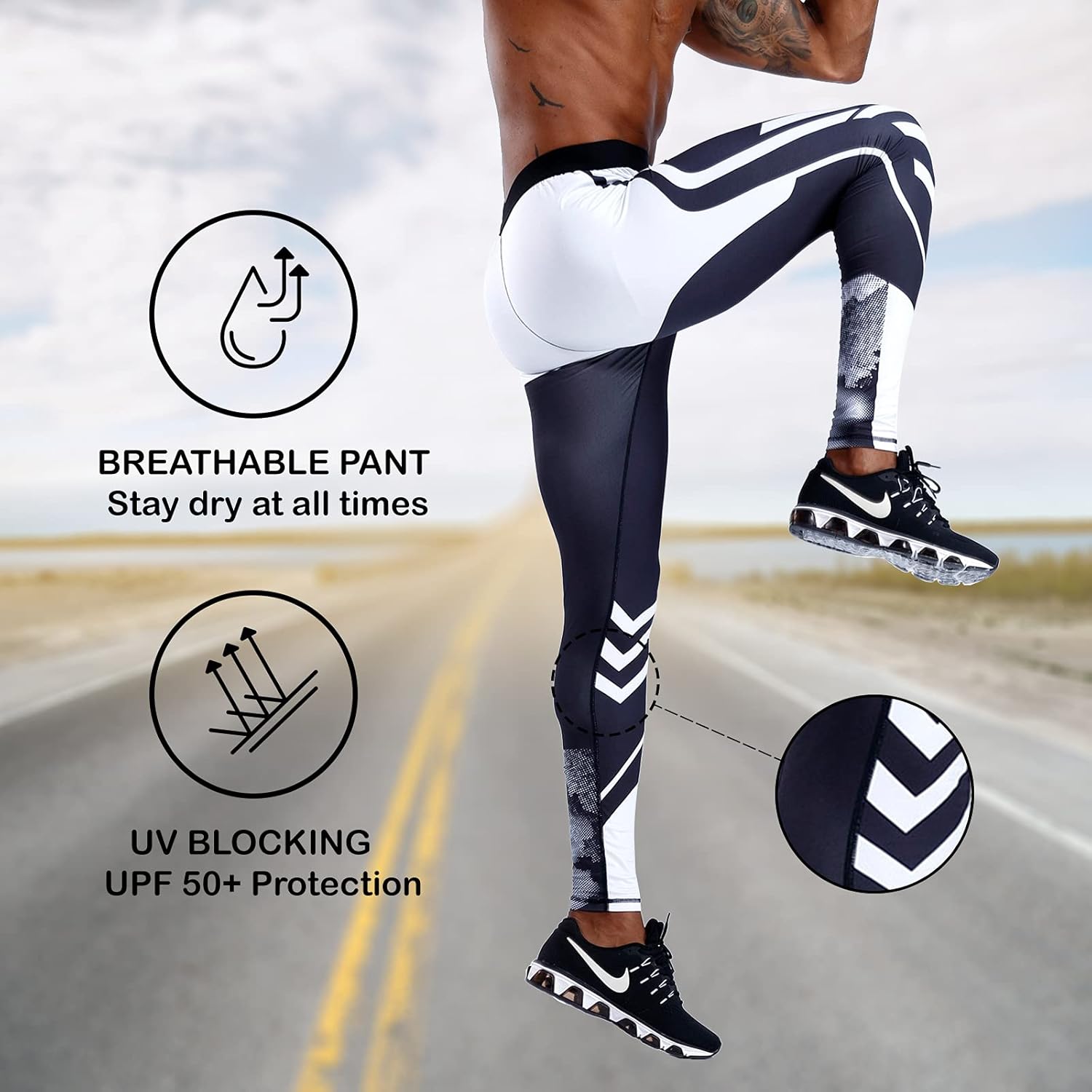OEBLD Compression Pants Men UV Blocking Running Tights 1 or 2 Pack Gym Yoga Leggings for Athletic Workout - Image 4