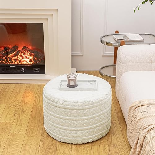 Miniatura 5 de Puf otomano redondo de 20 x 14 pulgadas, reposapiés con estampado de corazón suave para sala de estar, cómodo puf de suelo, moderno relleno de