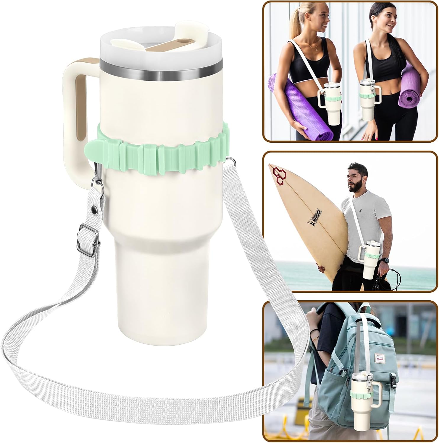 Silicone Water Bottle Straps, 28.5" Internal Adjustable Water Bottle Holder Straps - Image 3