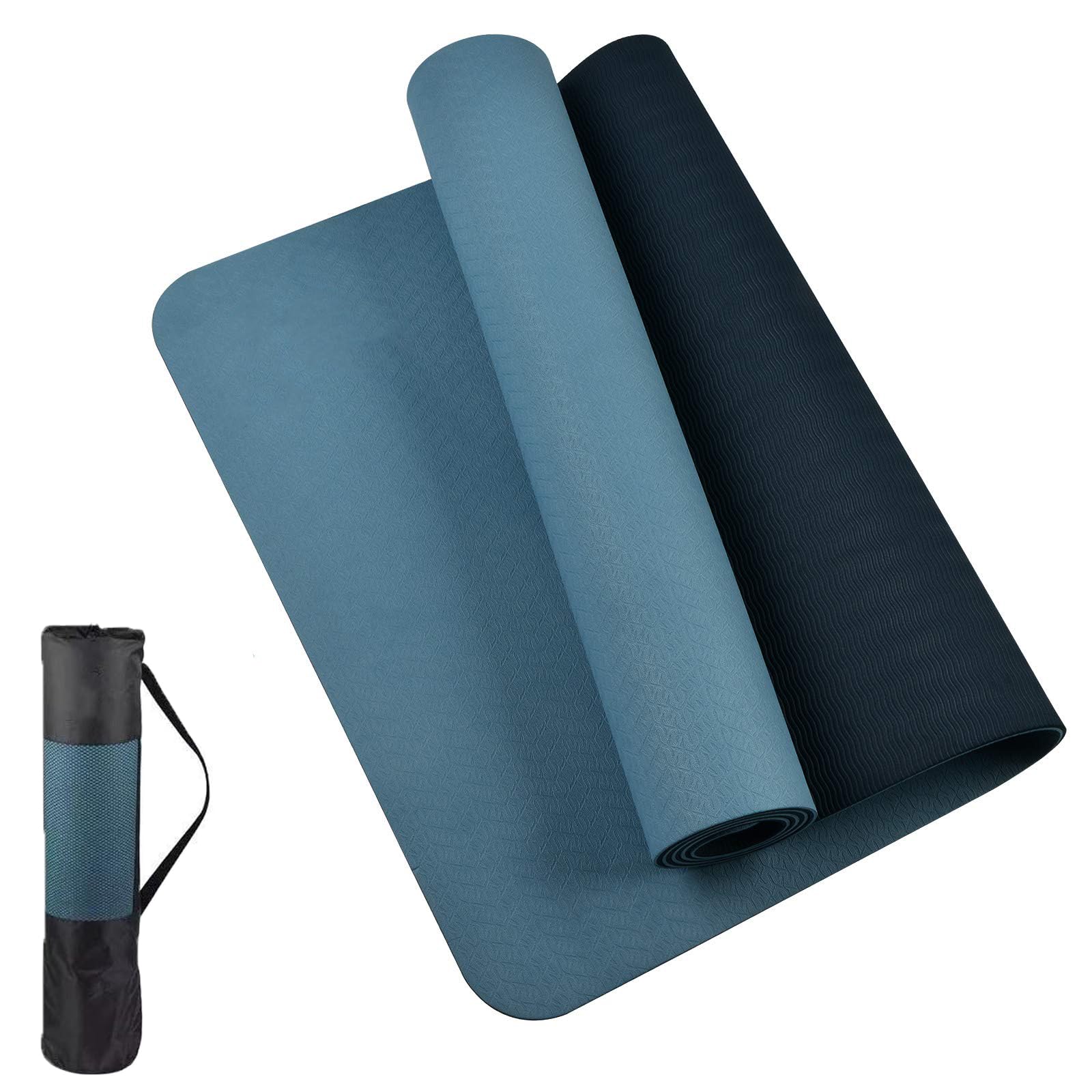 Yoga Mat, Extra Thick 6MM TPE Workout Yoga Mat, Eco Friendly Non-Slip Fitness Exercise Mat for Women Men, Workout Mat with Carrying Strap for Home, Pilates and Floor Exercises