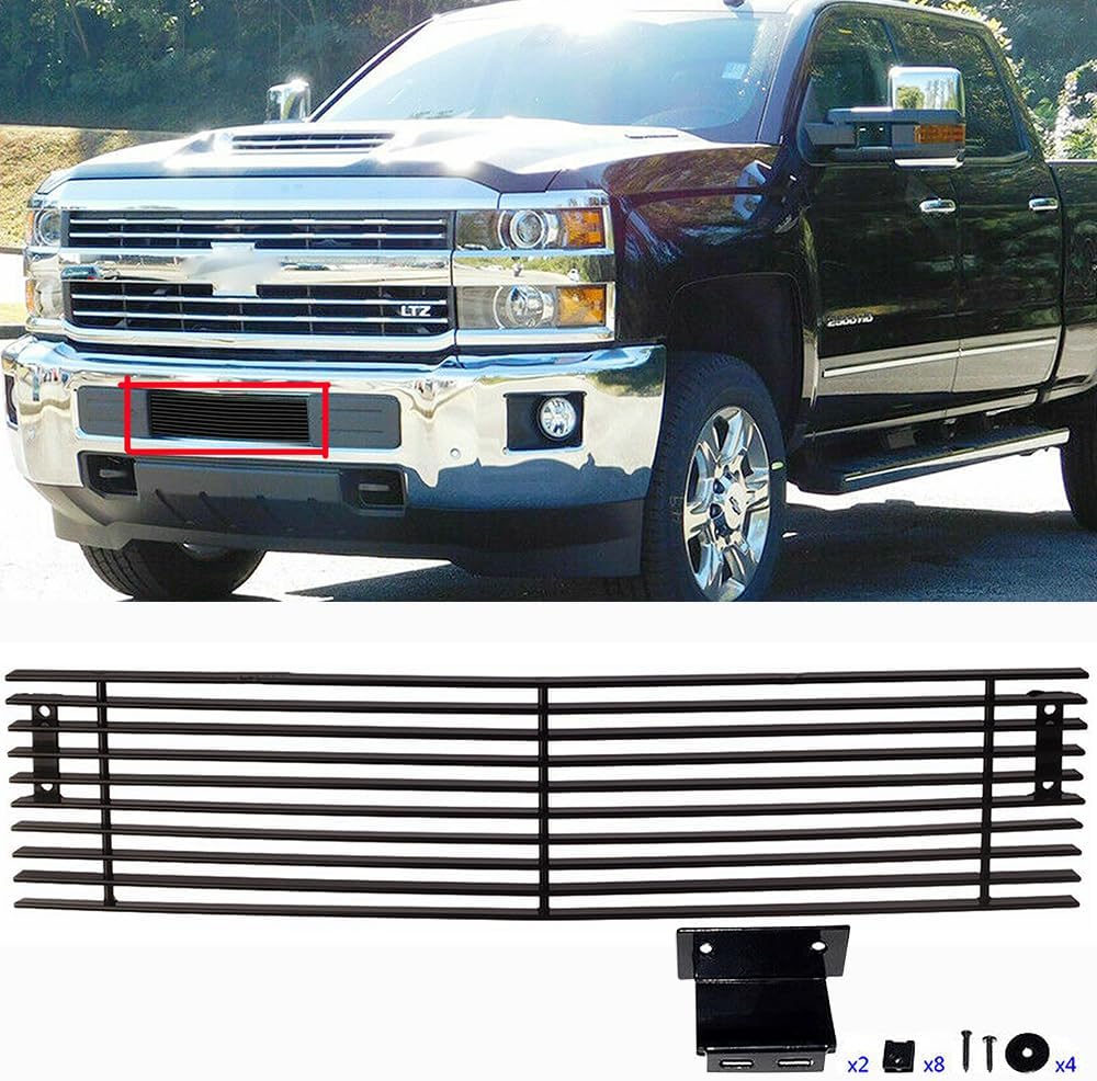 Aluminum Lower Bumper Grill Insert Compatible with 2015-2019 Chevy Silverado 2500HD 3500HD (2016-2019) Black Grille