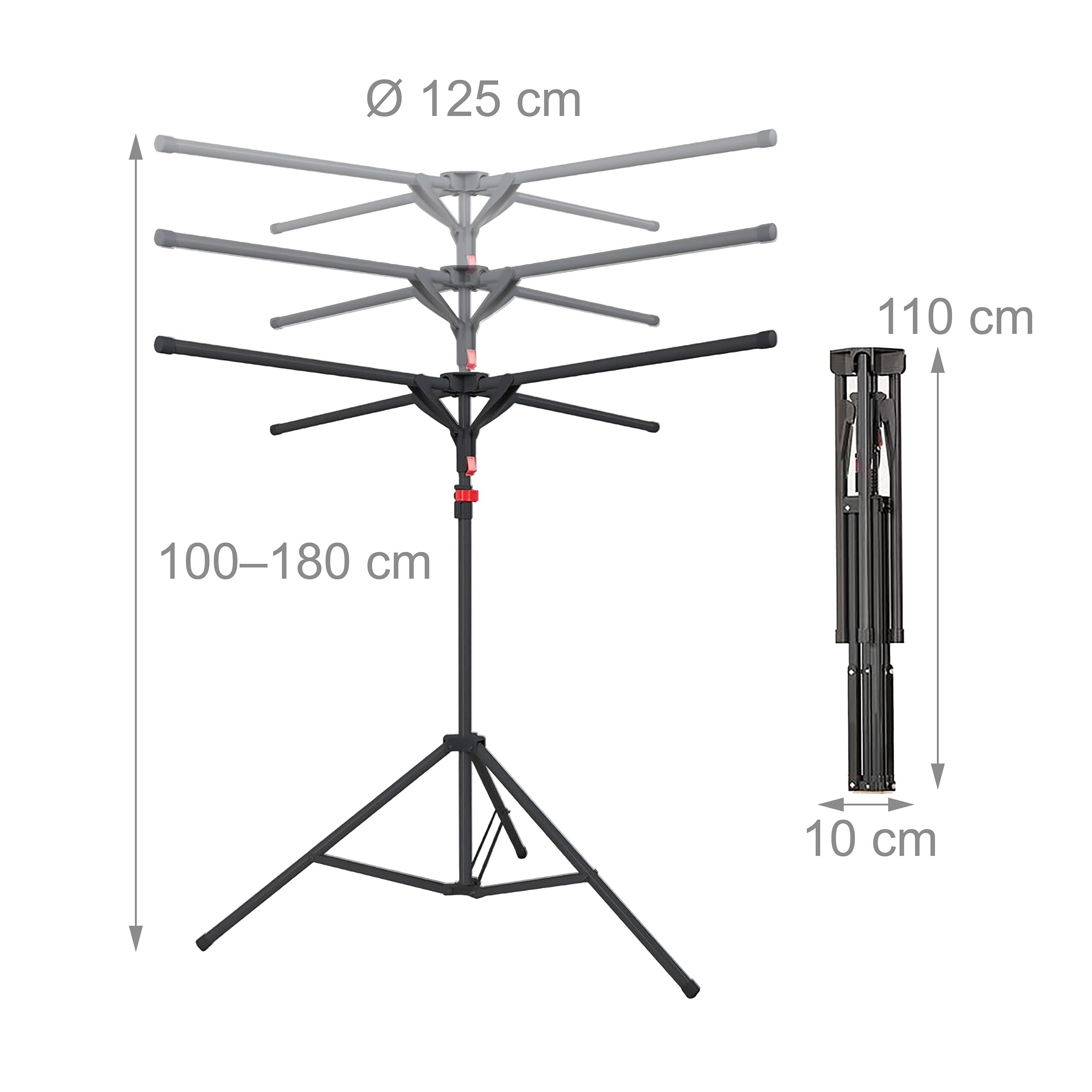 Relaxdays Étendoir à Linge, Pliable, jusqu'à 15 kg, Hauteur réglable, H x P : 100-180 x 125 cm, Noir