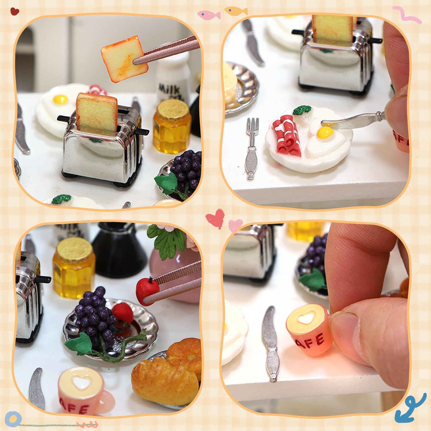 iLAND Miniature Dollhouse Accessories of Dollhouse Kitchen, Miniature Food (Lover Breakfast 16pcs)
