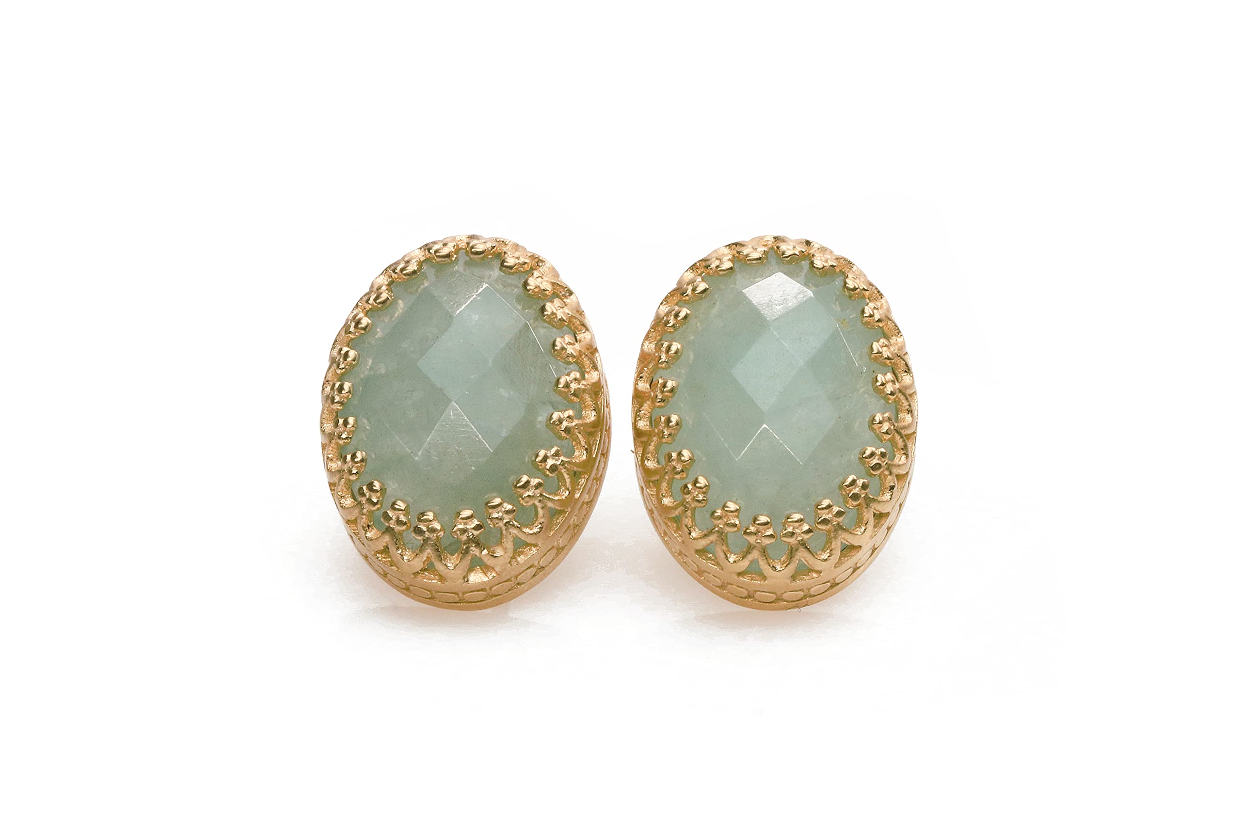 Pendientes de Aguamarina Ovalados - Intrincados Pendientes de Aros, Pendientes de Piedras Preciosas, Pendientes de Piedra de Nacimiento, Pendientes de Novia - Joyas Hechas a Mano