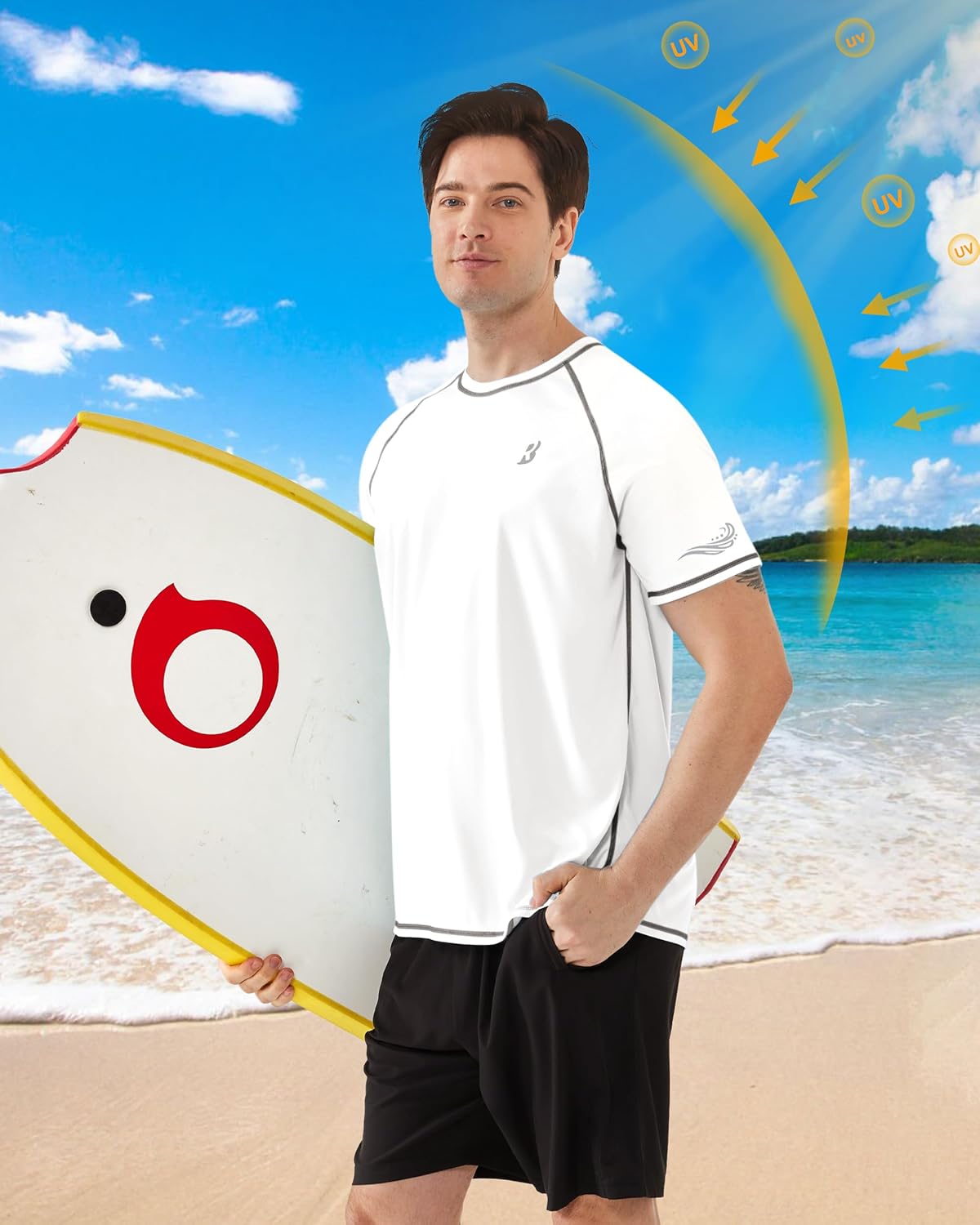 Roadbox Men's UPF 50+ Swim Shirts, Short Sleeve UV Sun Protection Rash Guard T-Shirt, Quick Dry Water Surfing Beach Tees - Image 3