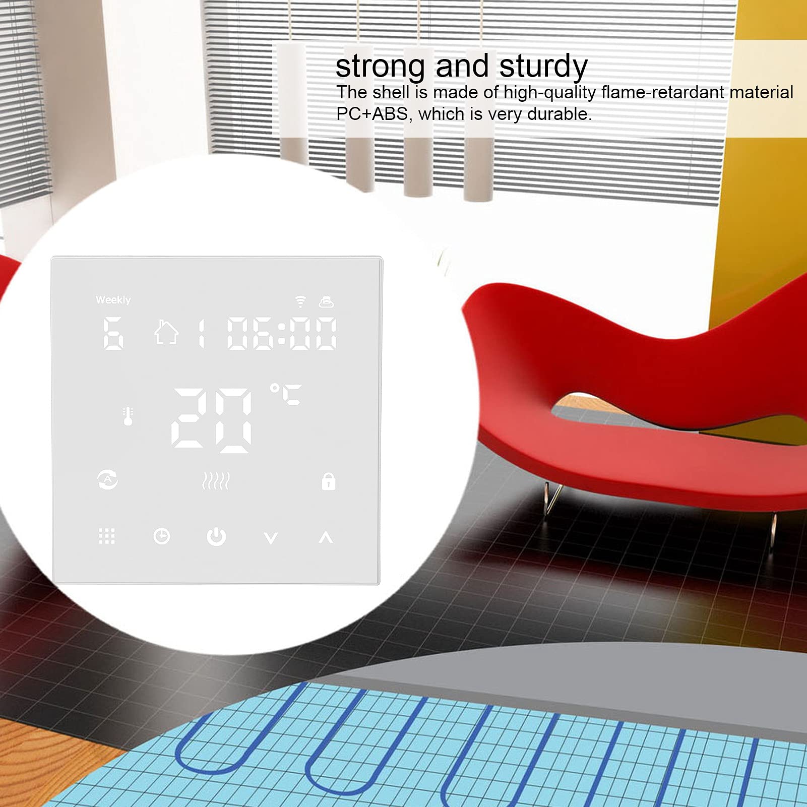 FTVOGUE Inteligentny Termostat WiFi 16A Cyfrowy Wyświetlacz z Ekranem Dotykowym, Regulator Temperatury z Ekranem LCD, Zabezpieczenie Przed Zamarzaniem, Zabezpieczenie Przed Dziećmi dla