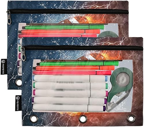 Miniatura 2 de Estuche para lápices de agua de fuego de fútbol para carpeta de 3 anillas, bolsas impermeables para lápices con ventana transparente, suministros de