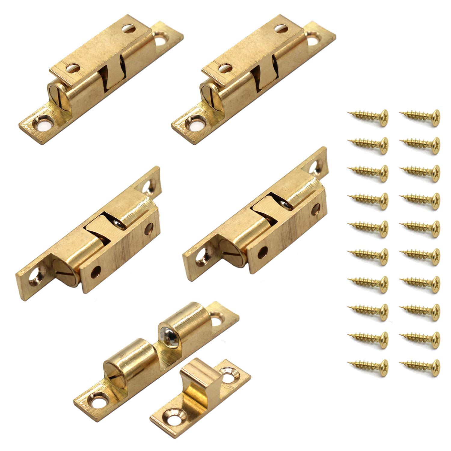 70MM Ball Catch Omitfu Set of 5 Solid Brass Adjustable Double Ball Tension Roller Catch Latch Hardware Fitting for Cabinet Closet Furniture Door with