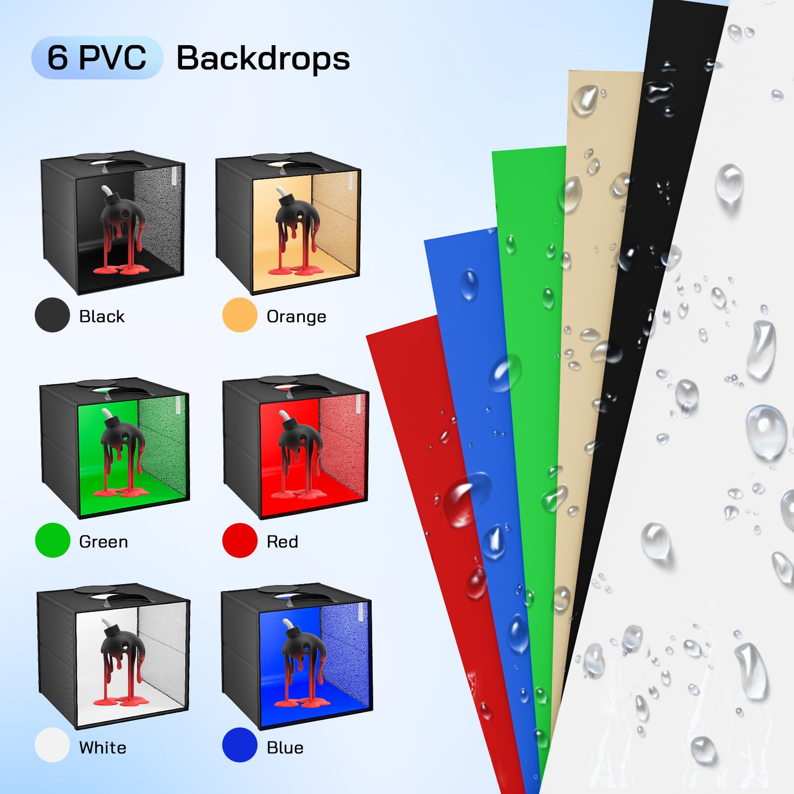 Light Box Fotografica Pieghevole 30x30x30 cm– Studio Luce Portatile con 120 LED, 6 Sfondi, Luminosità e Temperatura Colore Regolabili per Foto Prodotto