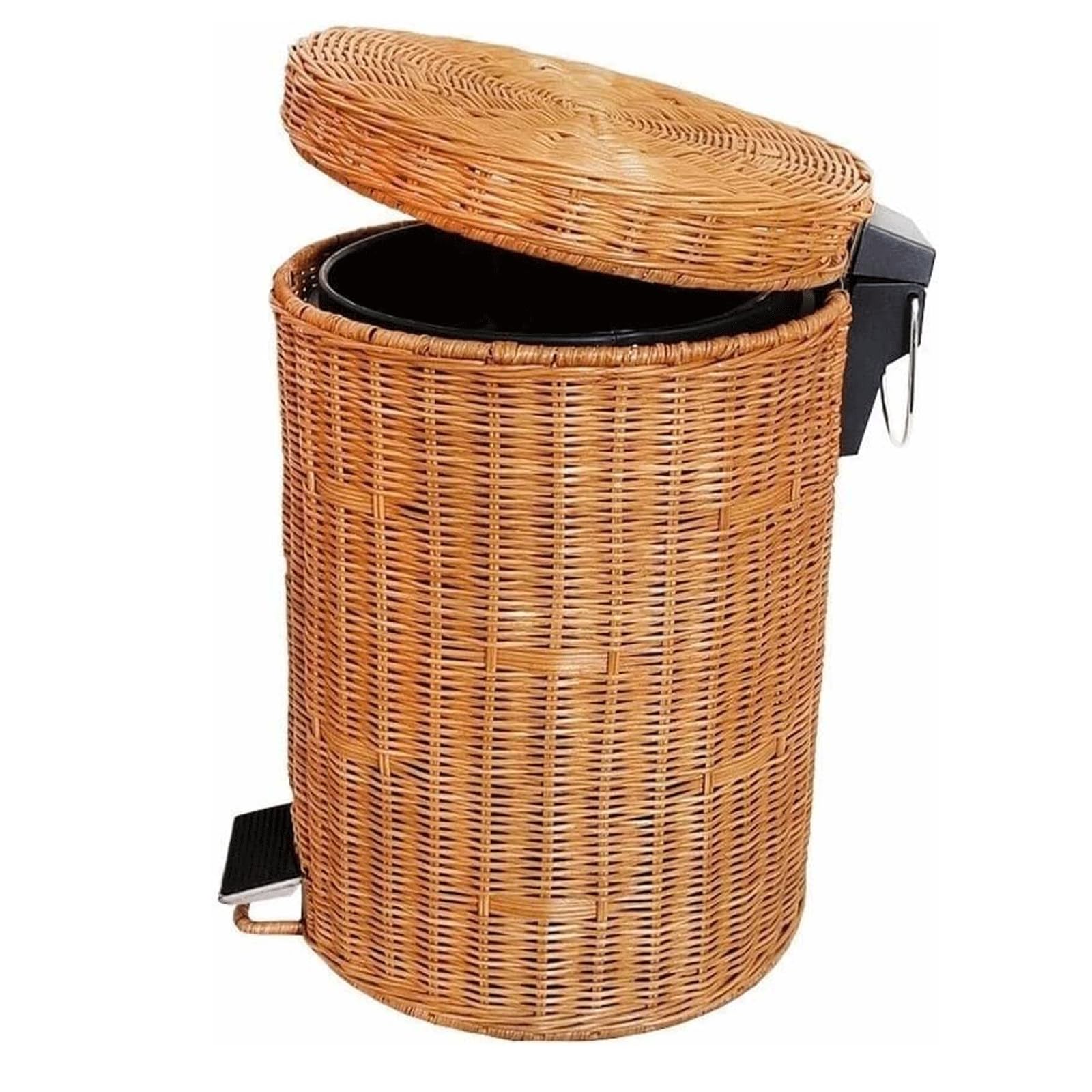 NOLLAM Papelera Bote de Basura Tejido de ratán de imitación con Tapa, Bote de Basura con Pedal Creativo, Papelera para Interior, Sala de Estar y Dormitorio de Hotel Basurero Cocina