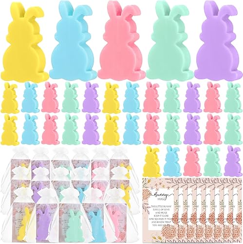 Swiffen Juego de 50 juegos de jabón en forma de conejo de Pascua, regalo para mujer, cesta de Pascua, suministros de caza de huevos de Pascua,