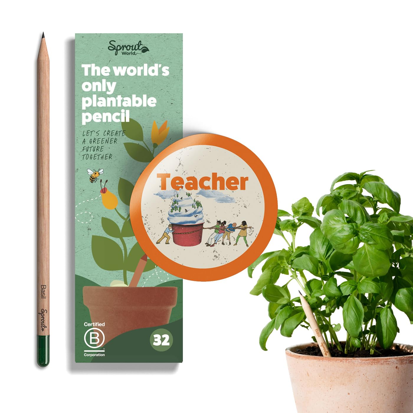 Photo 1 of SproutWorld Plantable Pencils | Grow a Garden Box | Wood-Cased | Pre-Sharpened | HB Wooden Pencils with 4 Seed Types | Classroom Bulk Pack of 100