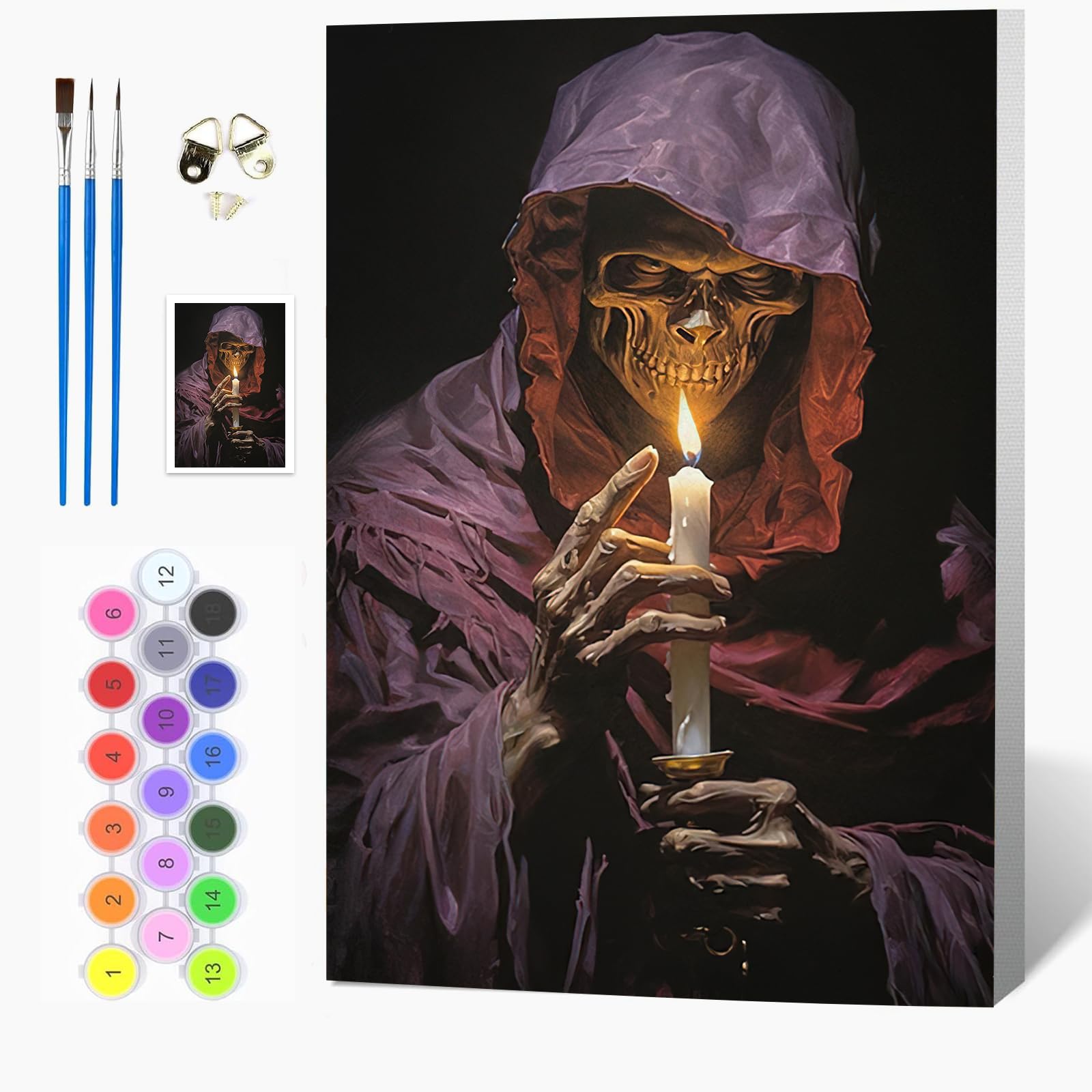 Auremi DIY Skeletons Paint by Numbers for Adults Kids-Horror Canvas Oil Painting Kit for Adults,Craft Art Painting with Wooden Frame Kit Acrylic Pigment Drawing Paintwork for Gift Home 20x30cm