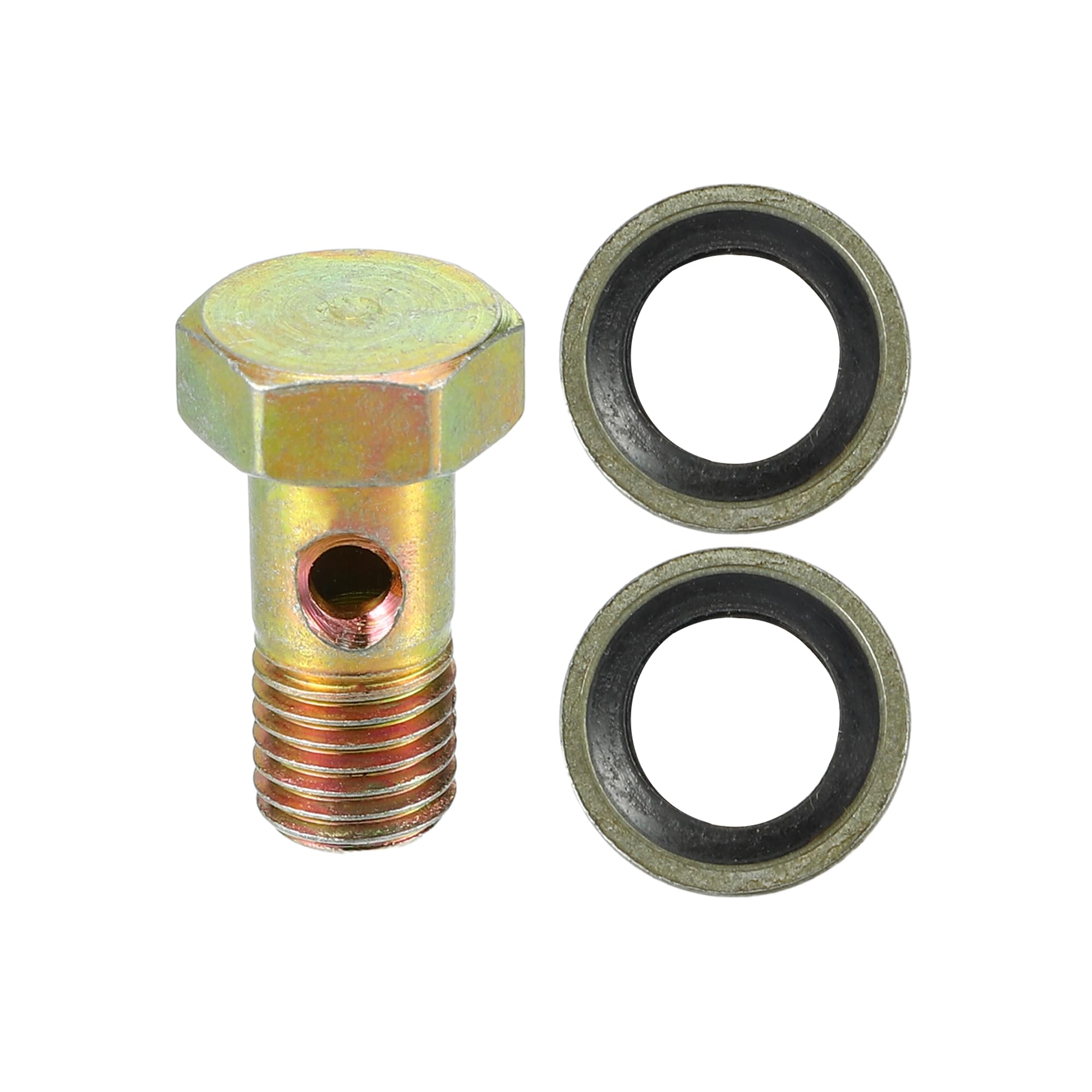 VekAuto Single Banjo Bolt Kit, M8x1.0 Length 23mm Metric Thread Turbo Brake Line Fitting Adapter Universal for Car Durable Metal Bronze Tone W/Washers Spacer