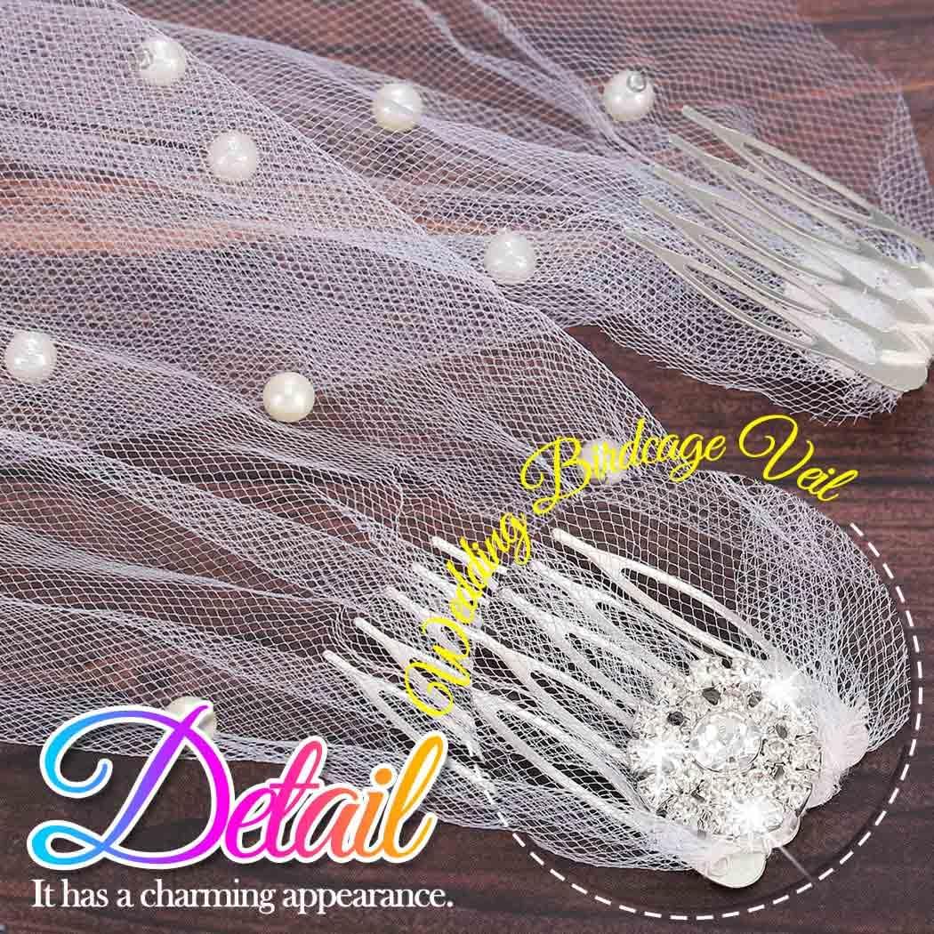 HEREAD Pearl Bride Wedding Birdcage Veil White Short Bridal Veils Crystal Headpiece Accessories with Comb for Women and Girls