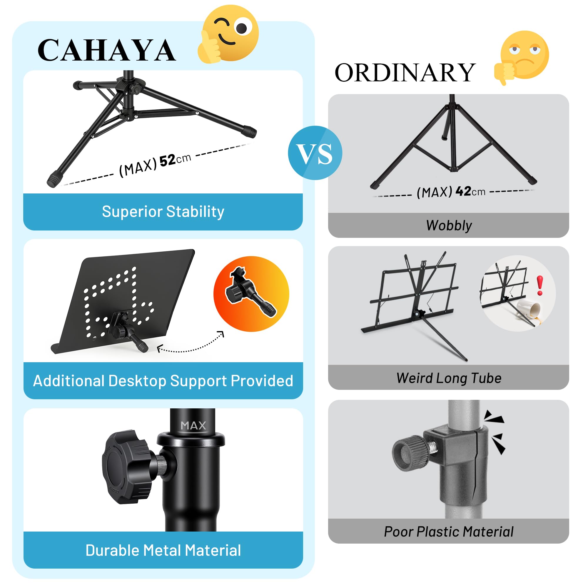CAHAYA 2-in-1 Notenständer – Klappbar & Höhenverstellbar, Tragetasche Inklusive, Robustes Design, Patentiertes Modell