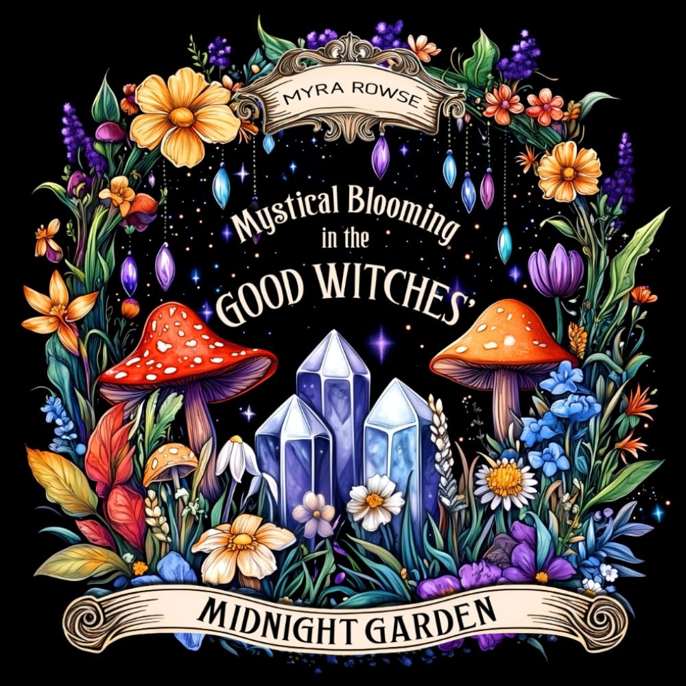 Mystical Blooming in the Good Witches' Midnight Garden: A Magical Spring Coloring Book for Adults in a Cottagecore Witchy Aesthetic with Black Background