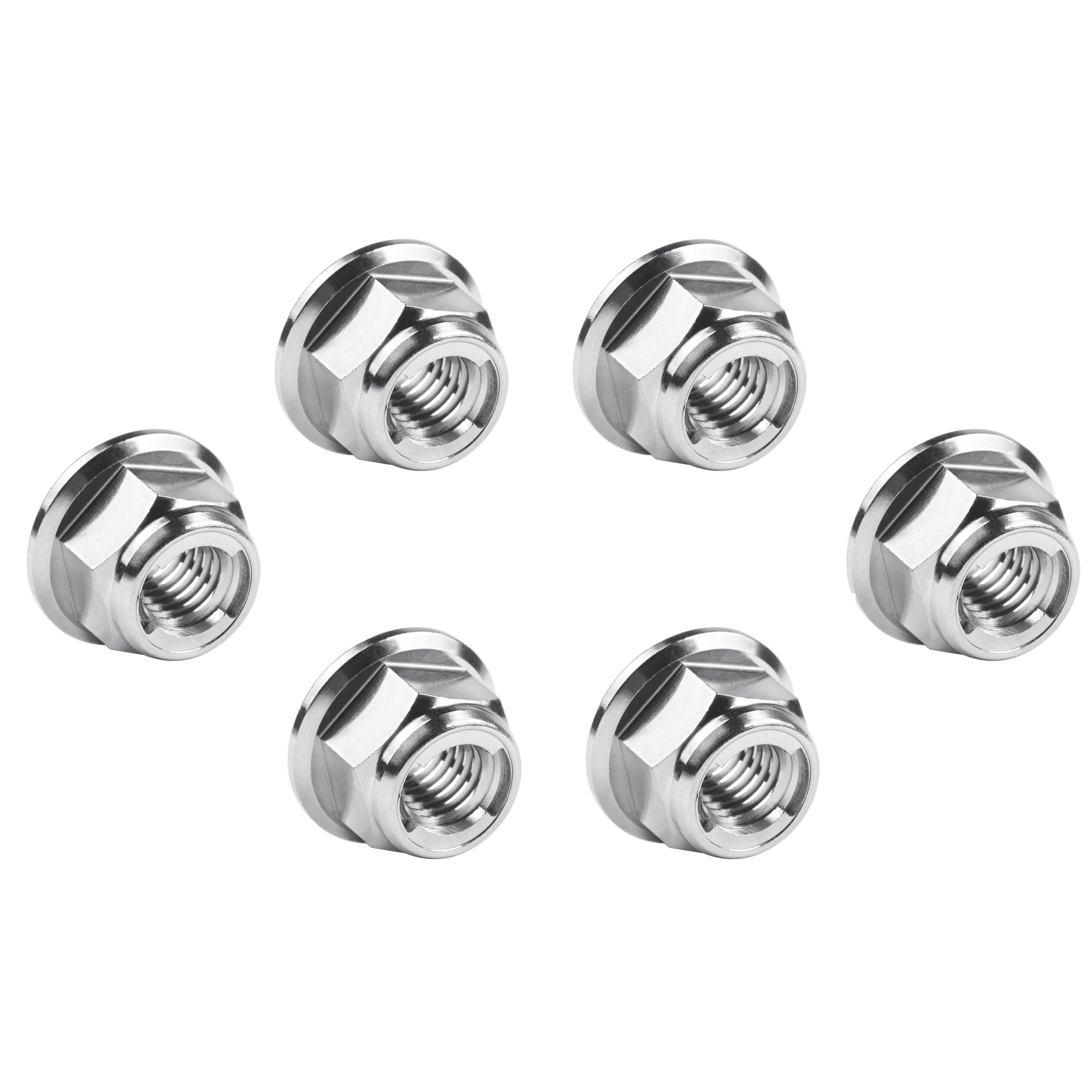 Yaruijia Flange Full Metal Lock nut M6 M8 M10 M12 Sprocket Nut 6AL4V Titanium Flange Lock Nut Pack of 6 (Titanium, M6 x 1.0mm)